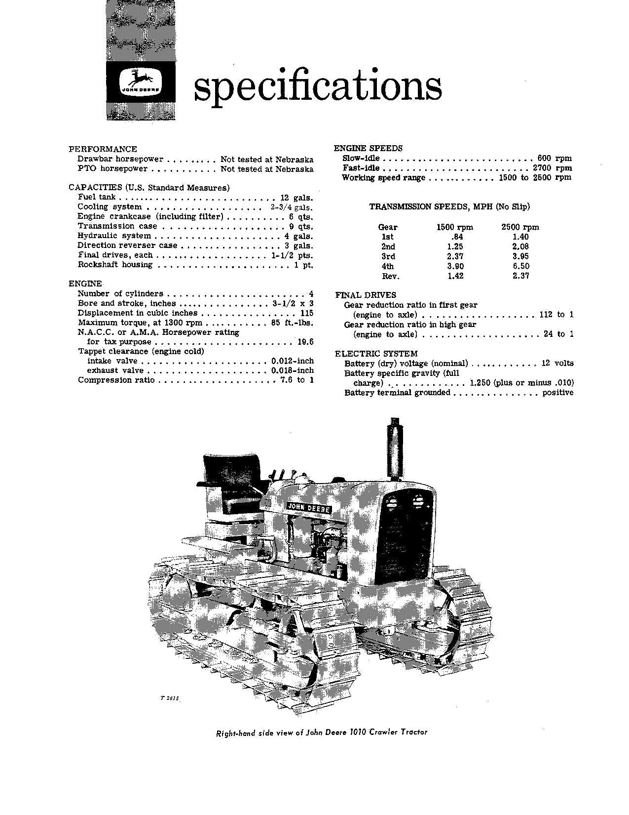 MANUEL D'UTILISATION DU TRACTEUR JOHN DEERE 1010 ser 001001-031000