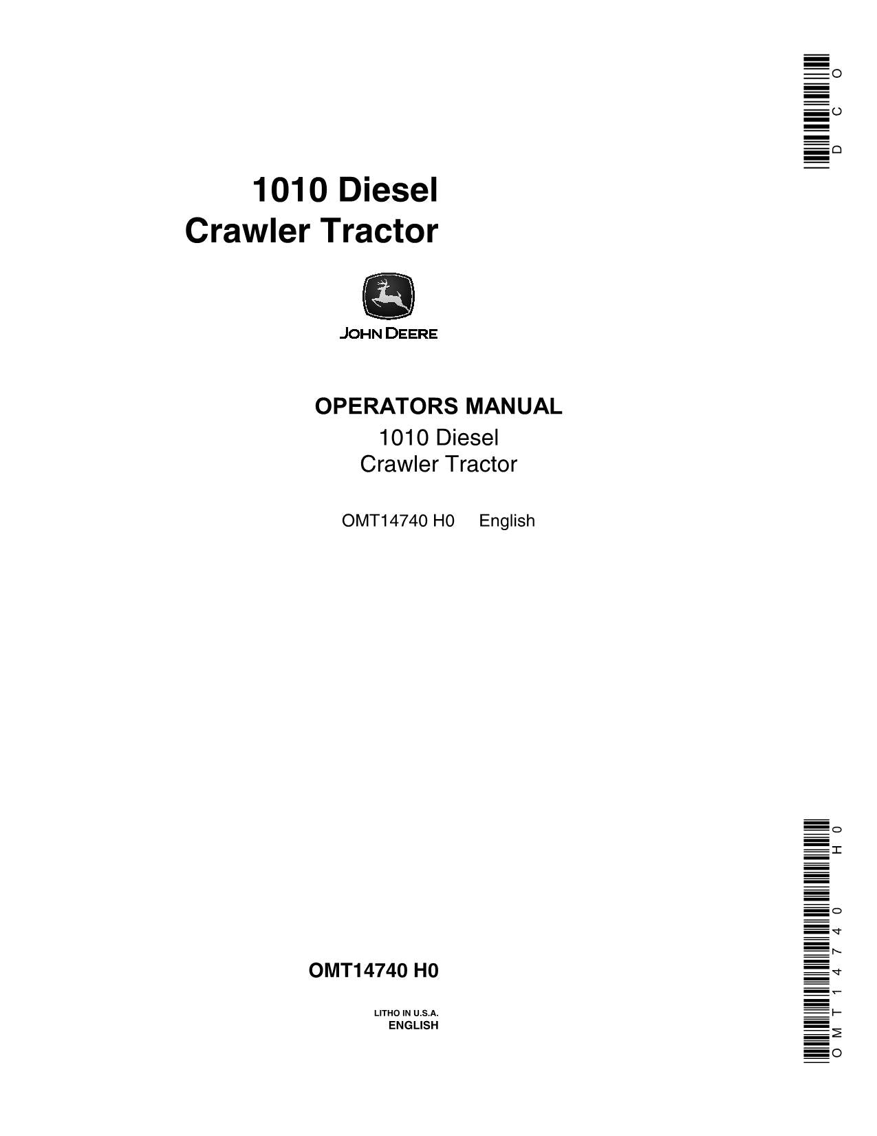 MANUEL D'UTILISATION DU TRACTEUR JOHN DEERE 1010 série 1001 - 31000