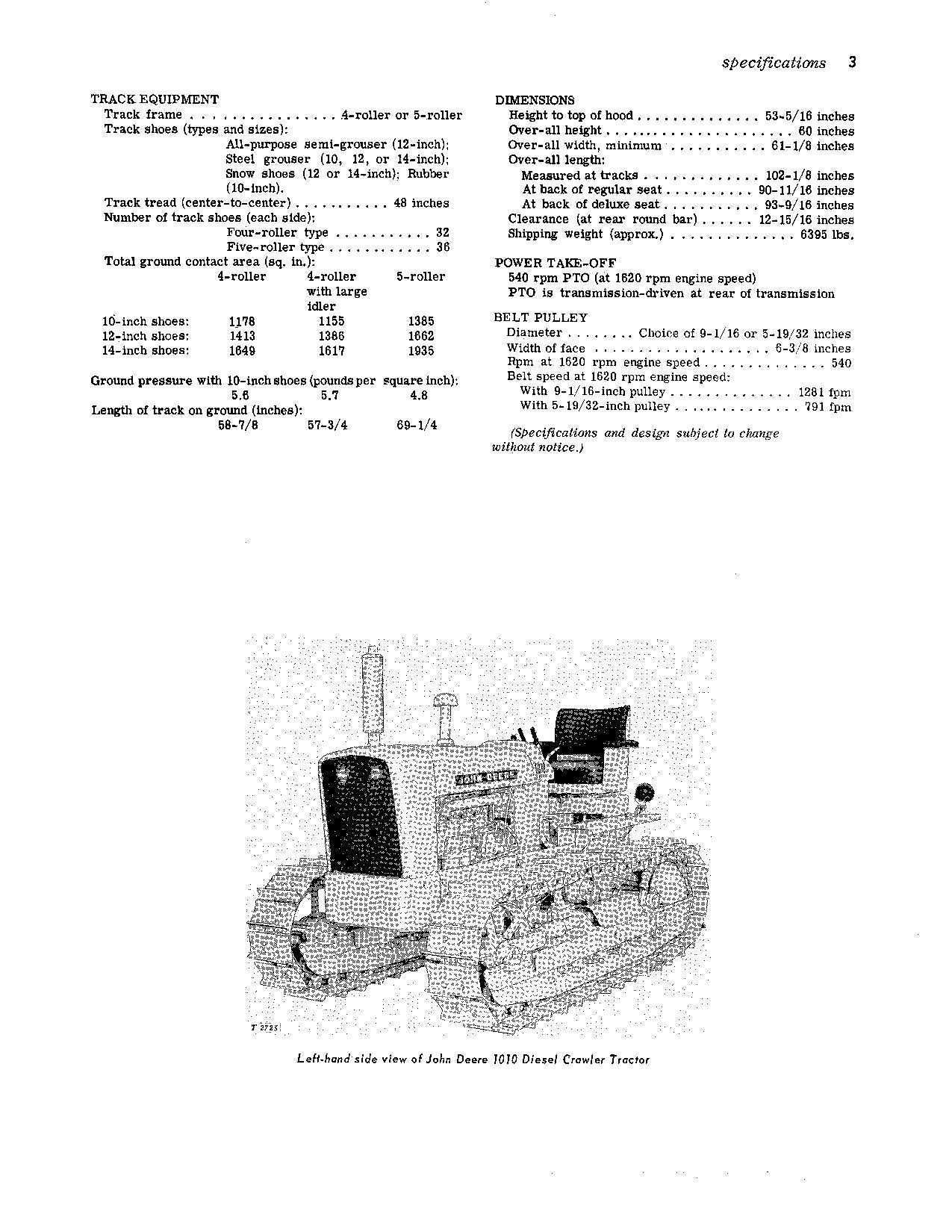 JOHN DEERE 1010 TRACTOR OPERATORS MANUAL ser 1001 - 31000