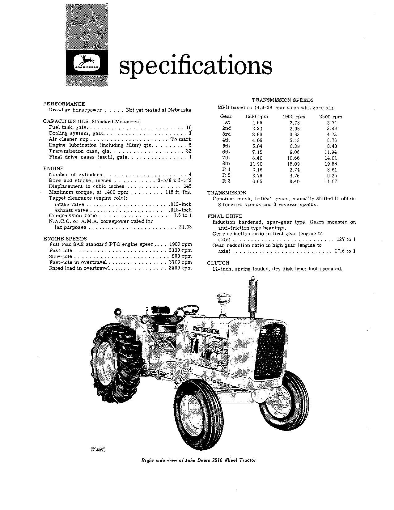 JOHN DEERE 2010 TRAKTOR-BETRIEBSHANDBUCH 010001-042000