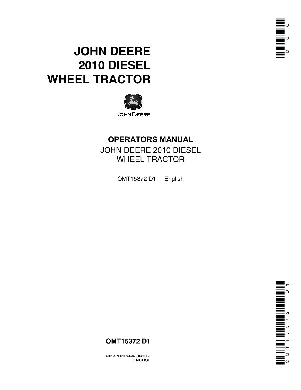 JOHN DEERE 2010 TRACTOR OPERATORS MANUAL ser. 010001-042000