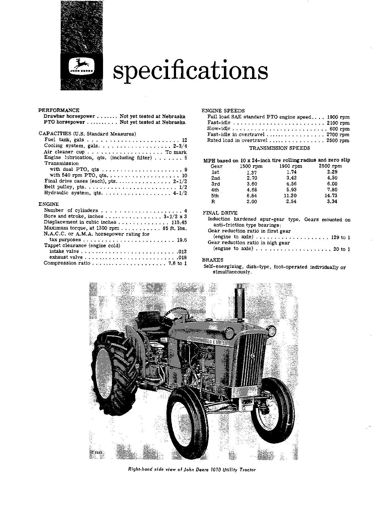 MANUEL D'UTILISATION DU TRACTEUR UTILITAIRE À ESSENCE JOHN DEERE 1010 OMT15500