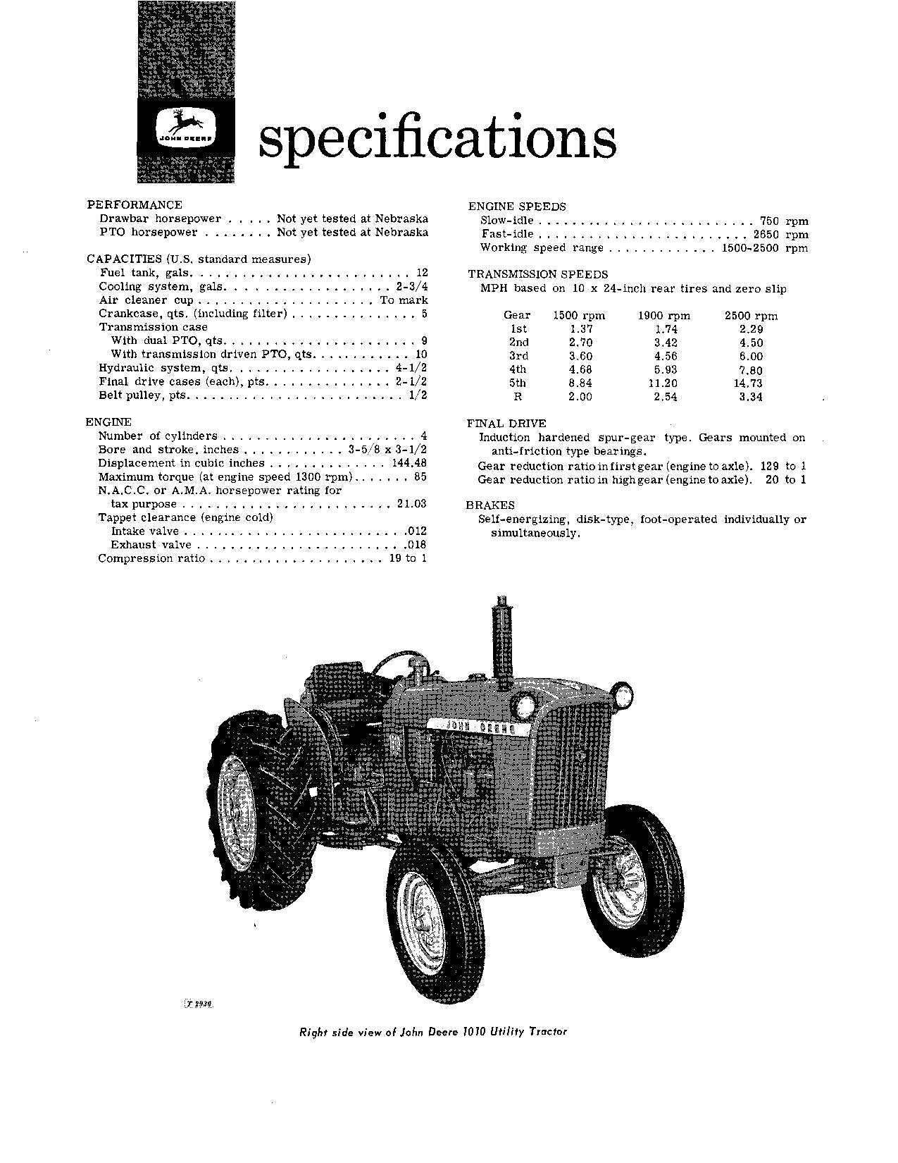 JOHN DEERE 1010 DIESEL-NUTZTRAKTOR - BEDIENUNGSANLEITUNG OMT15501