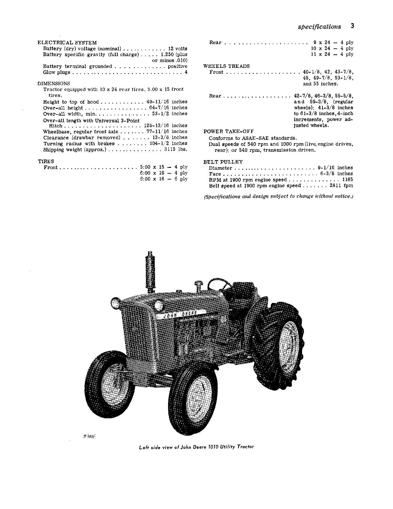 JOHN DEERE 1010 DIESEL UTILITY TRACTOR OPERATORS MANUAL OMT15501