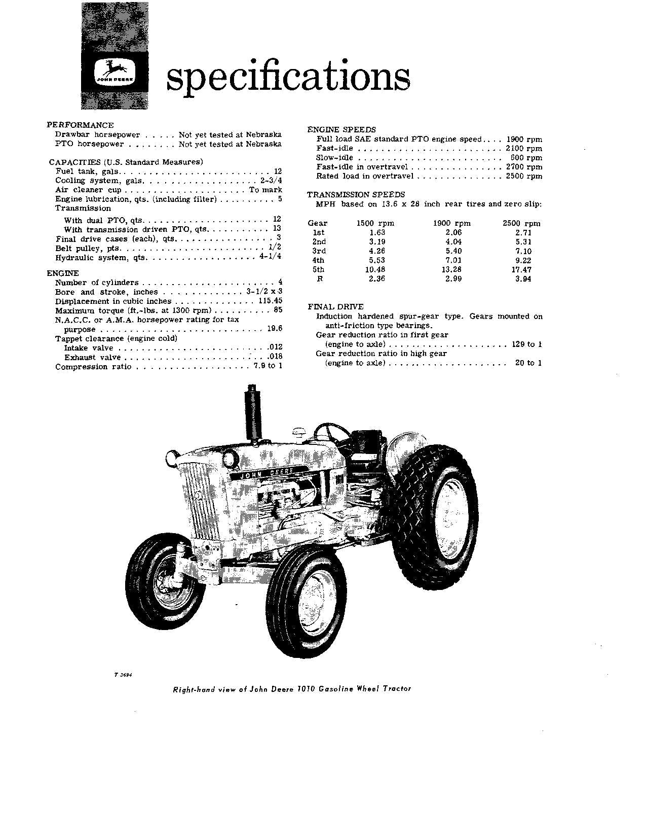 MANUEL D'UTILISATION DU TRACTEUR JOHN DEERE 1010 AMÉRIQUE DU NORD