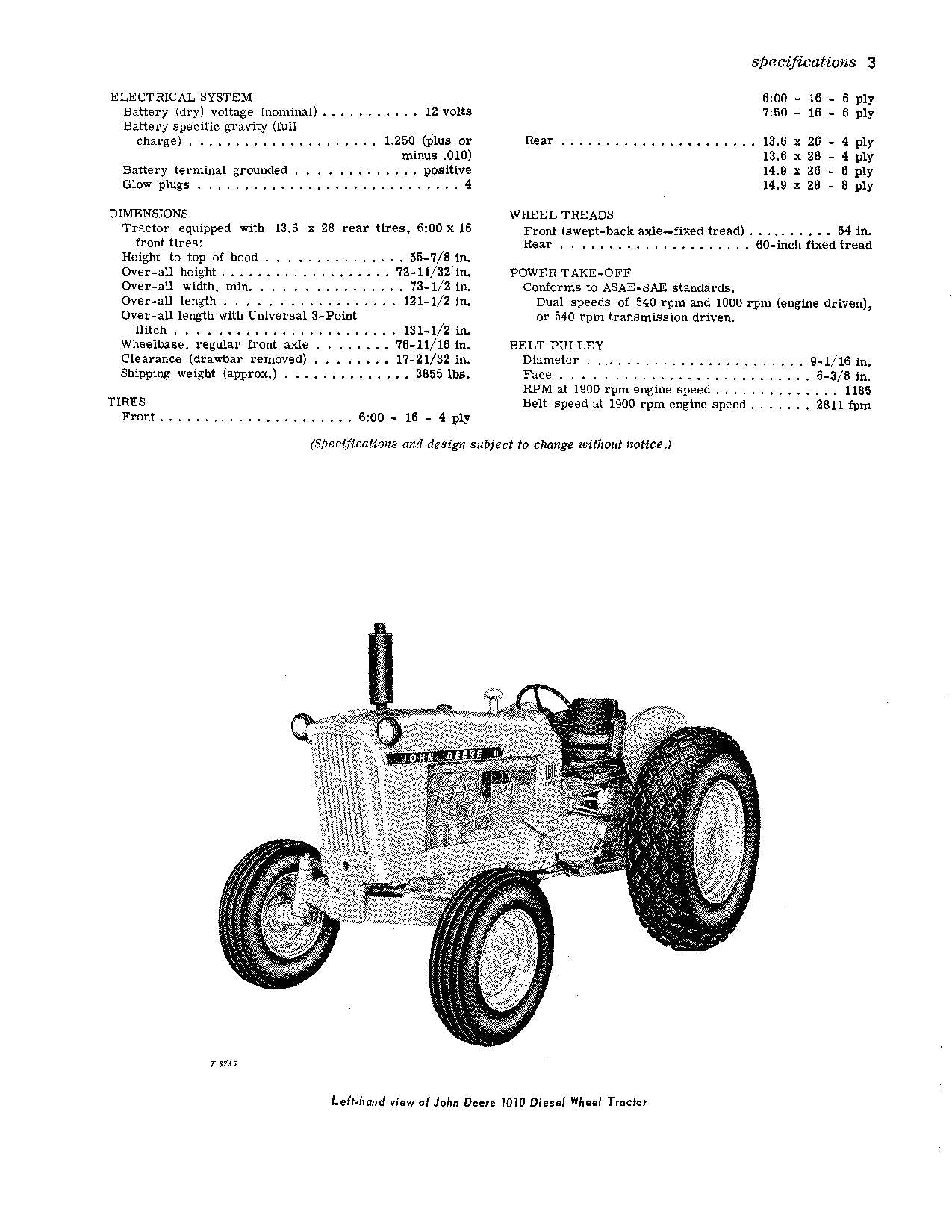 JOHN DEERE 1010 DIESEL-RADTRAKTOR BEDIENUNGSANLEITUNG OMT15505