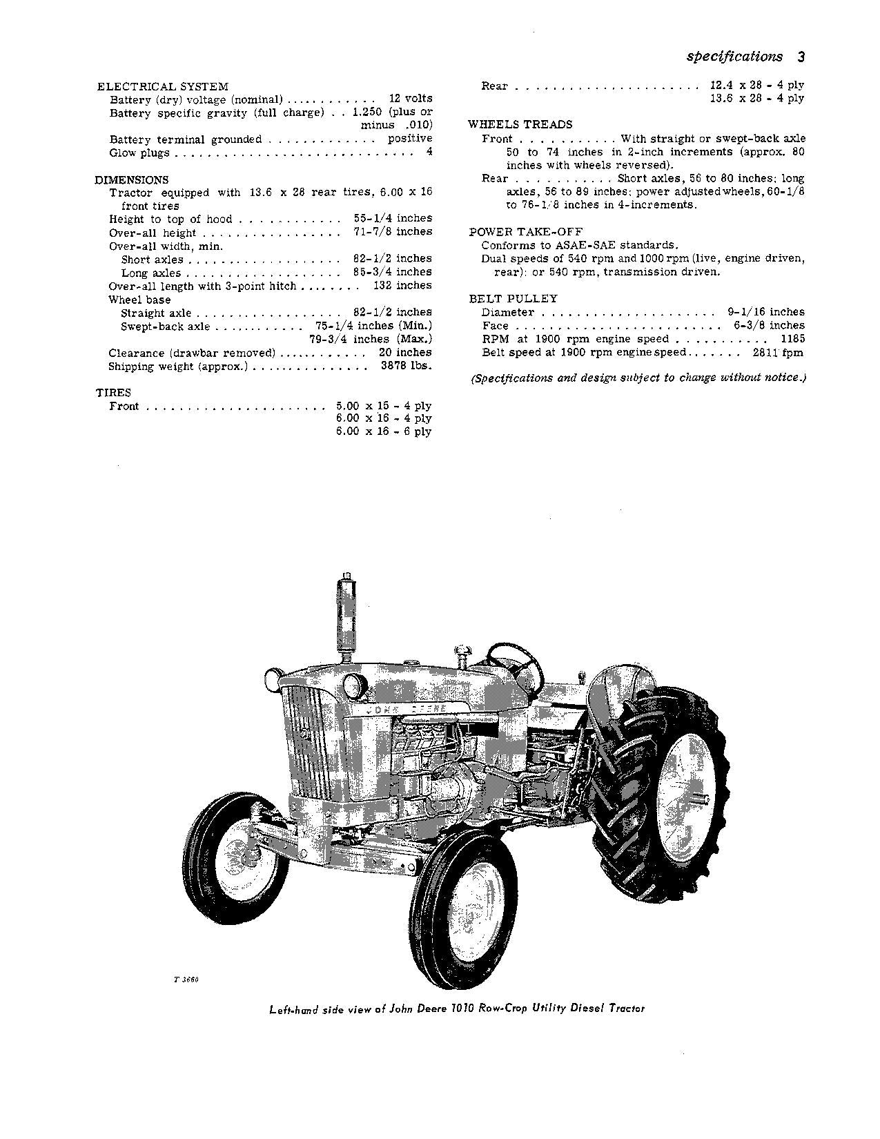 JOHN DEERE 1010 ROW CROP UTILITY DIESEL TRACTOR OPERATORS MANUAL NORTH AMERICA