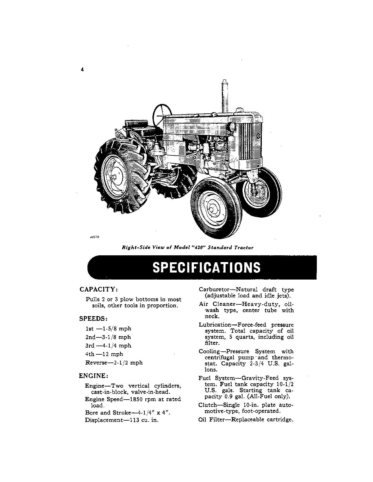 JOHN DEERE 420 TRACTOR OPERATORS MANUAL OMT171155