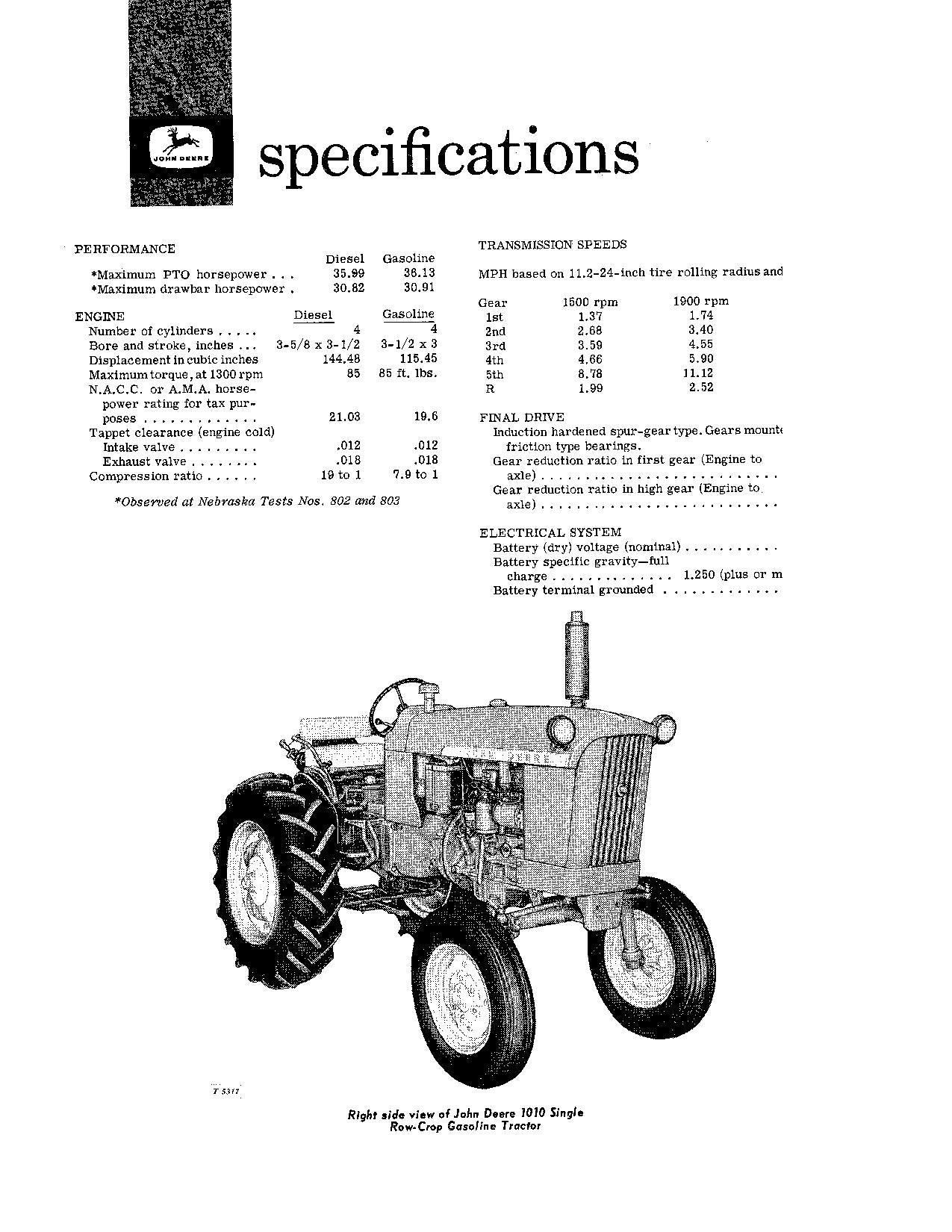 JOHN DEERE 1010 RS TRAKTOR BEDIENUNGSANLEITUNG