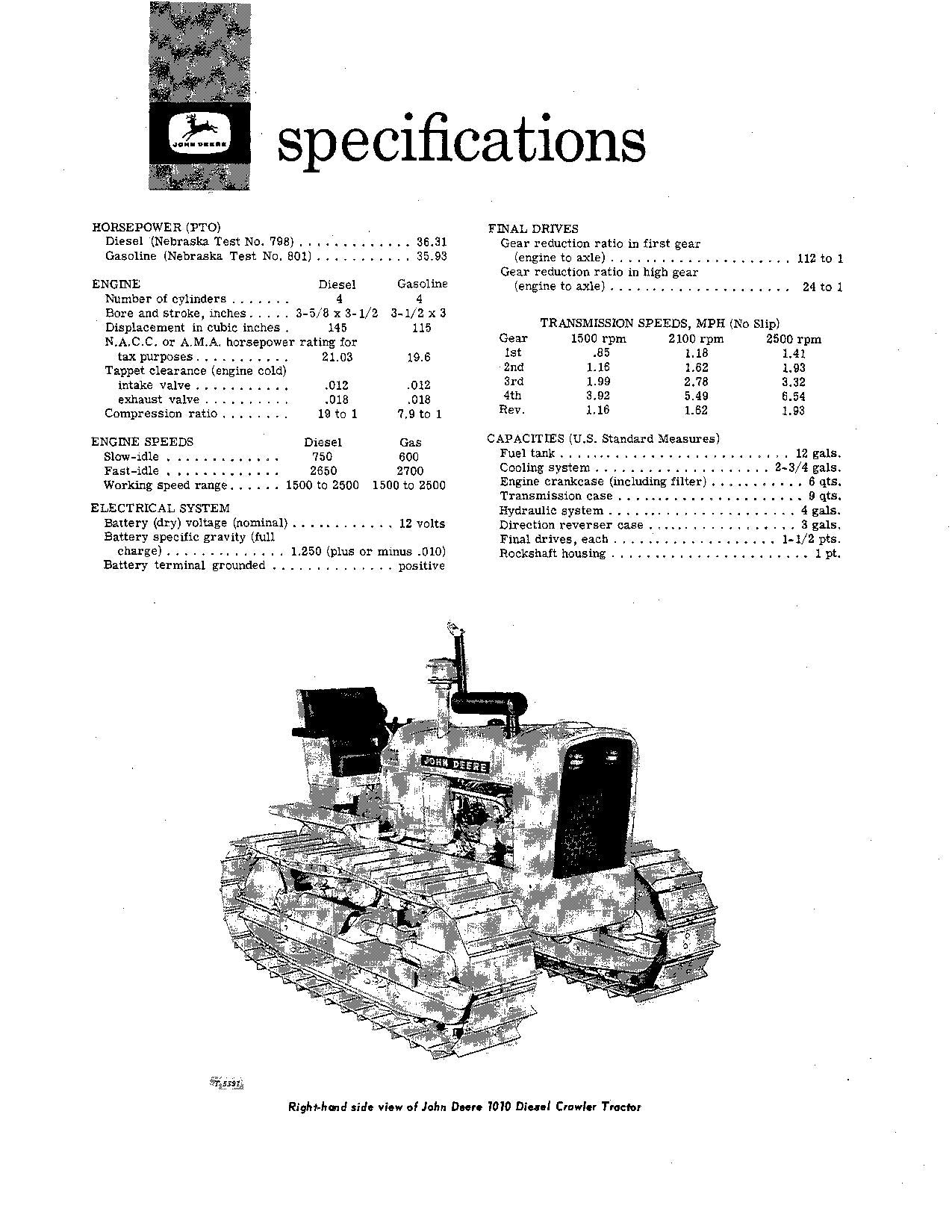 JOHN DEERE 1010 DIESEL-GAS-TRAKTOR BEDIENUNGSANLEITUNG SER 021901-