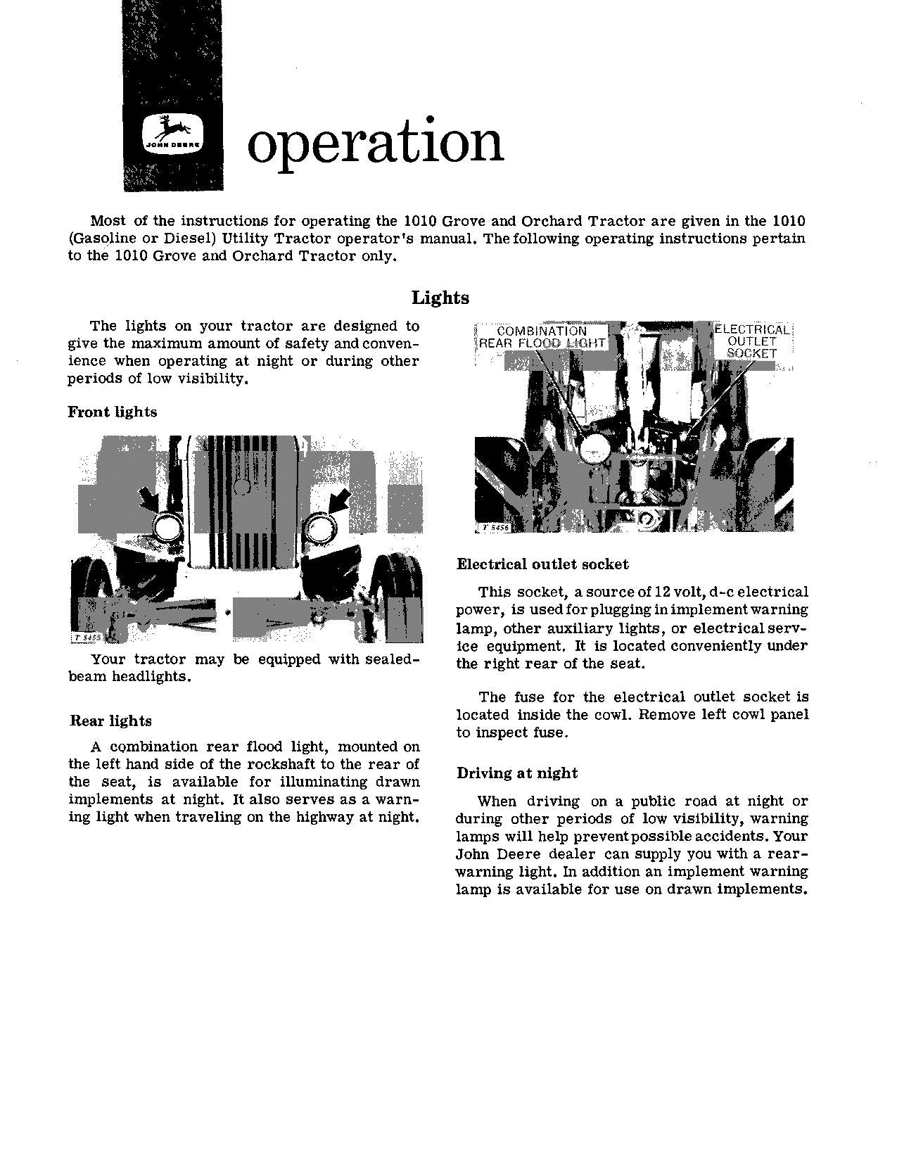 JOHN DEERE 1010 O TRACTOR OPERATORS MANUAL