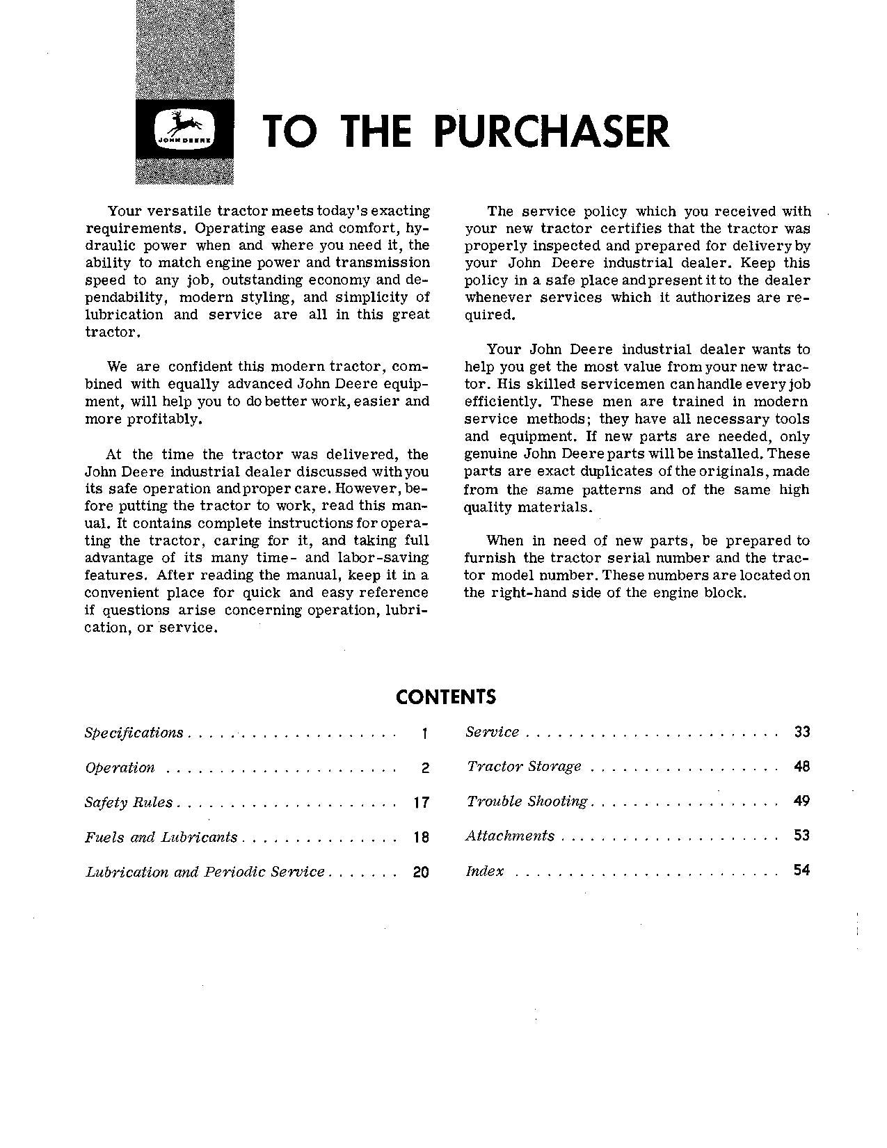 JOHN DEERE 1010 TRACTOR OPERATORS MANUAL SER.031001-042000