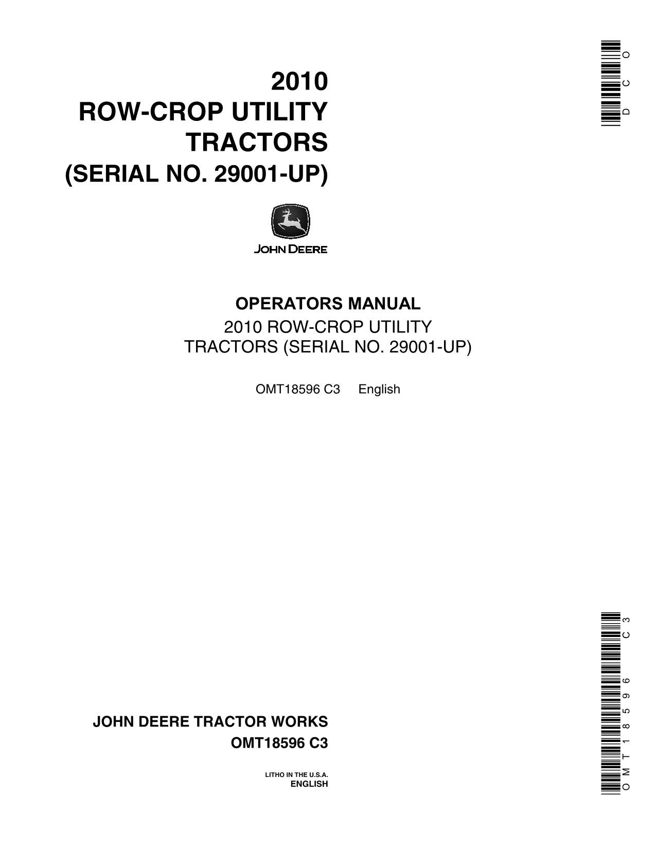 MANUEL D'UTILISATION DU TRACTEUR JOHN DEERE 2010 ser.029001-042000