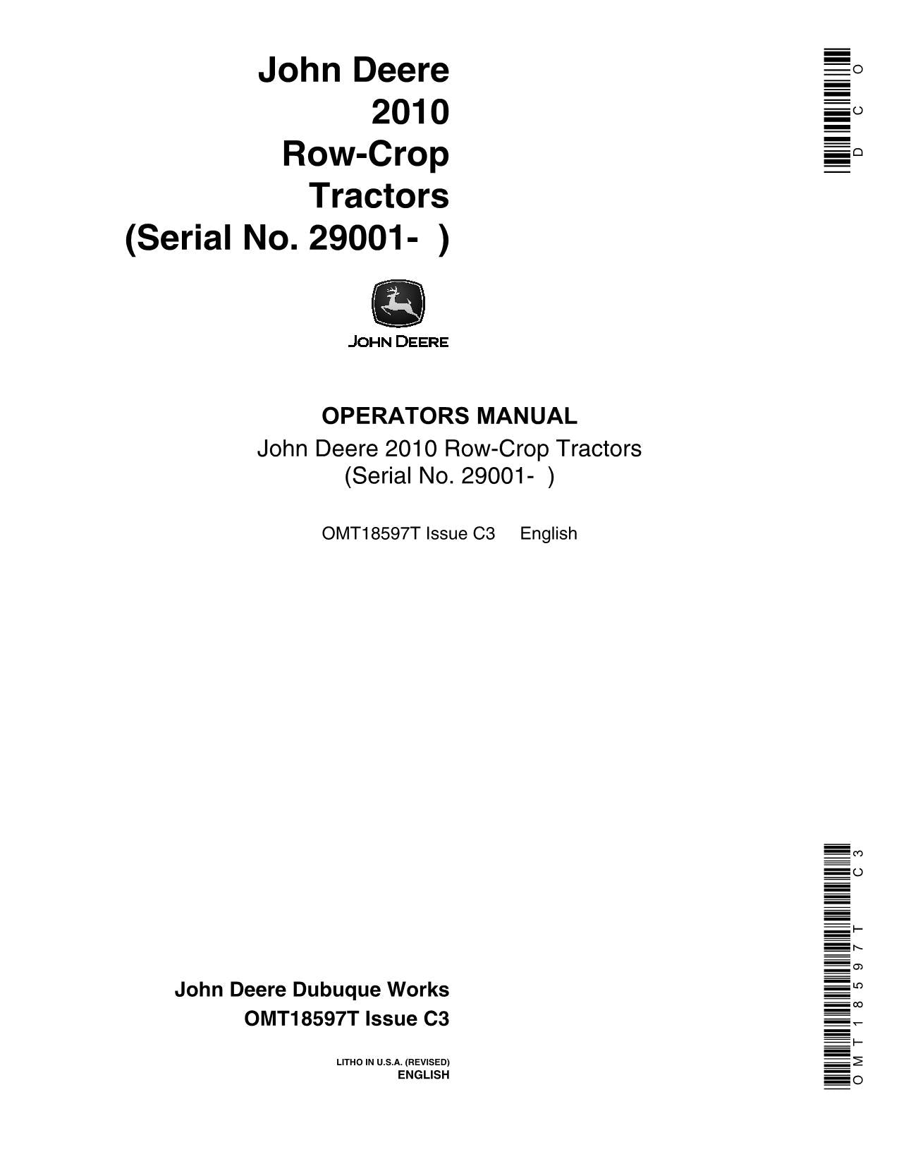 JOHN DEERE 2010 TRACTOR OPERATORS MANUAL ser.029001-