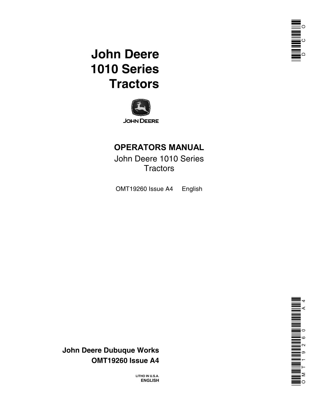 JOHN DEERE 1010 O 1010 U 1010 R 1010 RS 1010 RU TRACTOR OPERATORS MANUAL