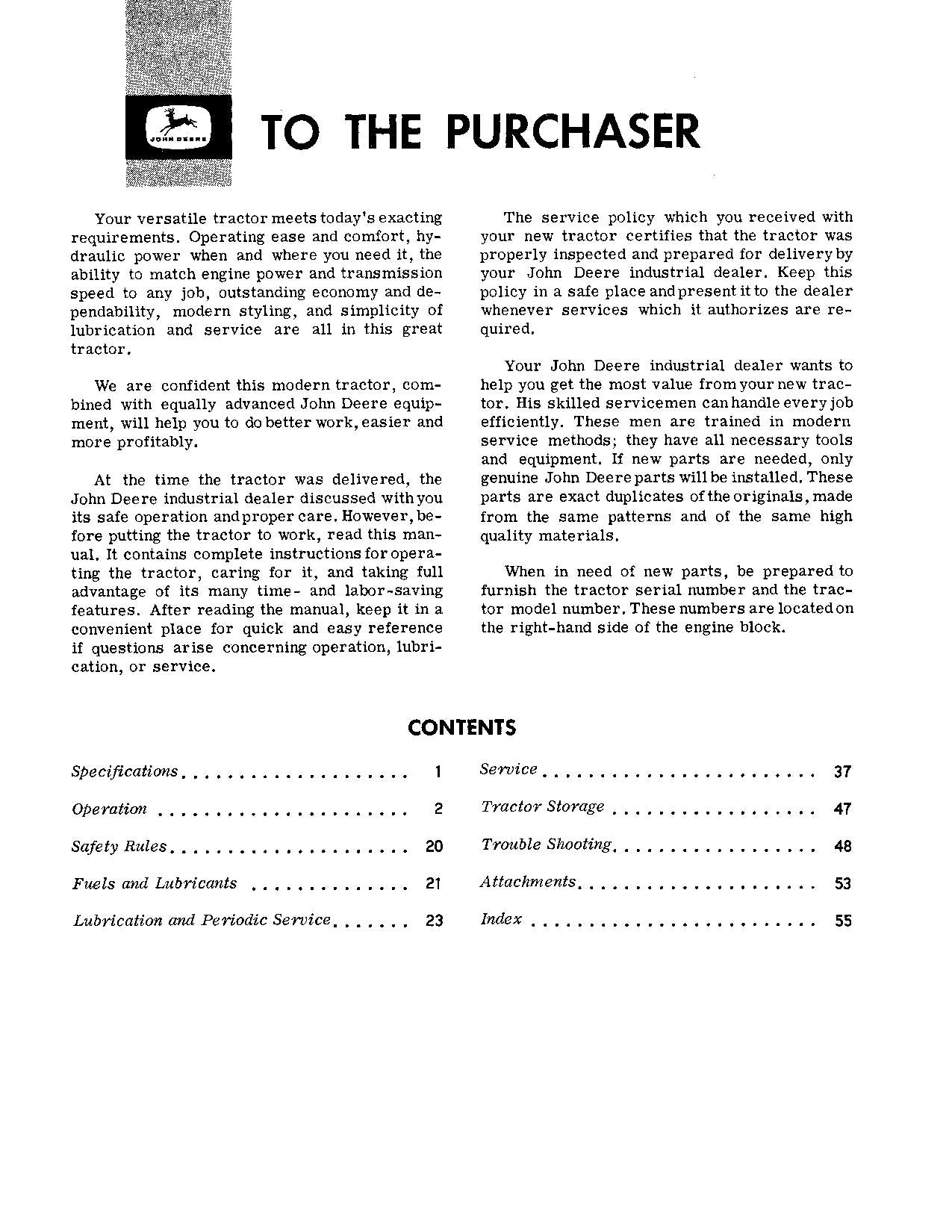 JOHN DEERE 1010 TRACTOR OPERATORS MANUAL OMT19261