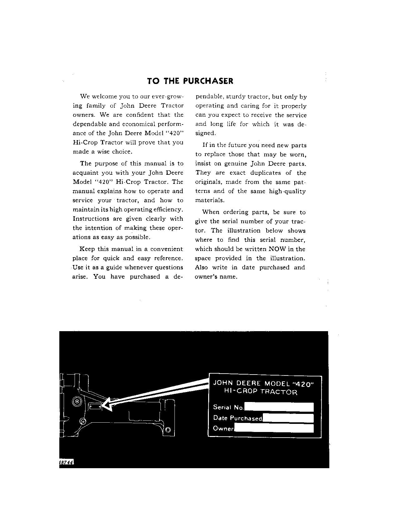 JOHN DEERE 420 TRACTOR OPERATORS MANUAL NORTH AMERICA