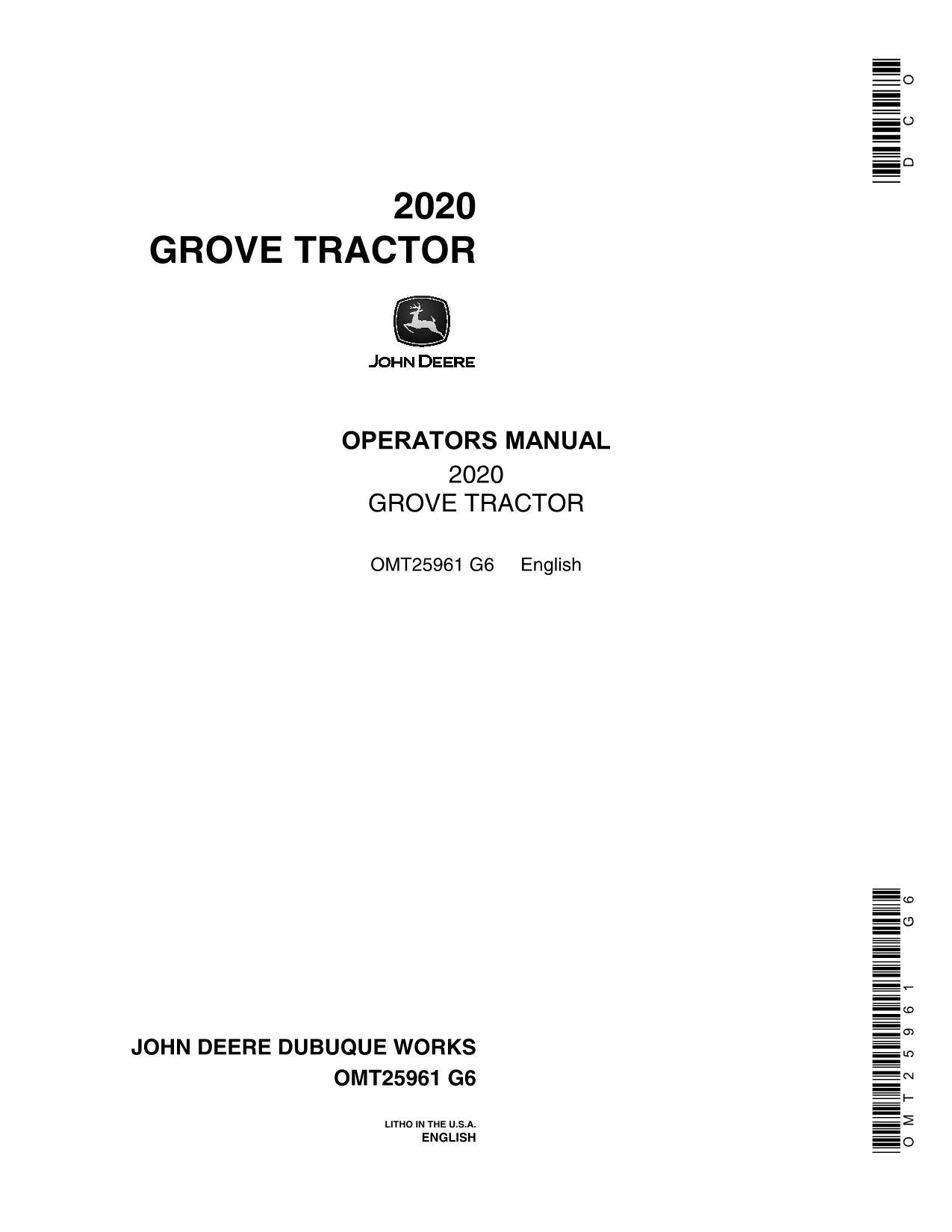 MANUEL D'UTILISATION DU TRACTEUR JOHN DEERE 2020 0-080196