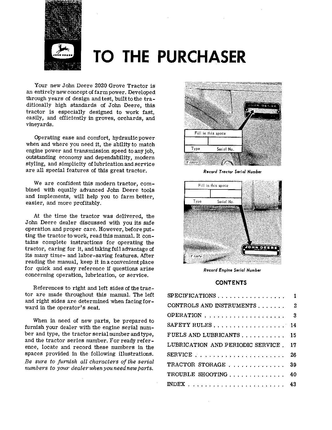 JOHN DEERE 2020 TRAKTOR-BETRIEBSHANDBUCH 0-080196