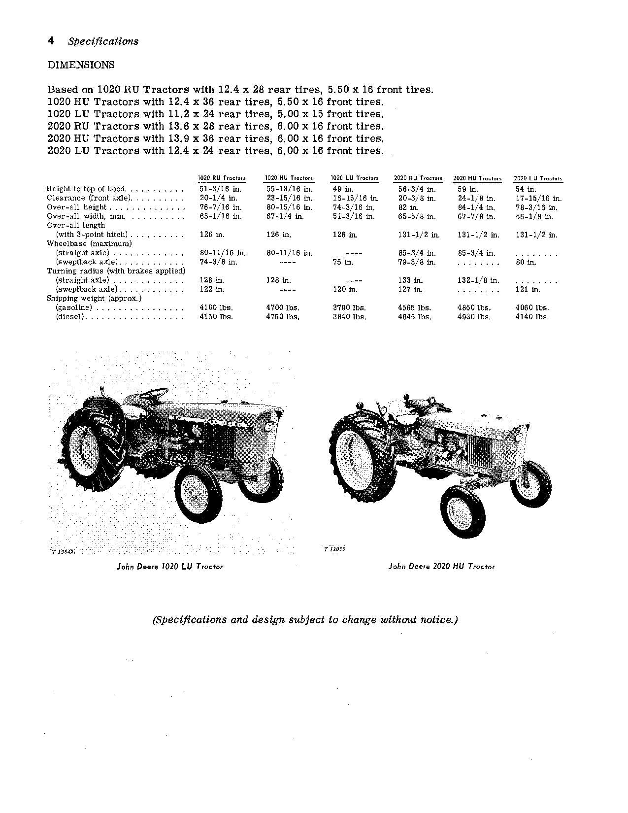 JOHN DEERE 1020 RU 1020 HU 1020 LU 2020 RU 2020 HU TRACTOR OPERATORS MANUAL