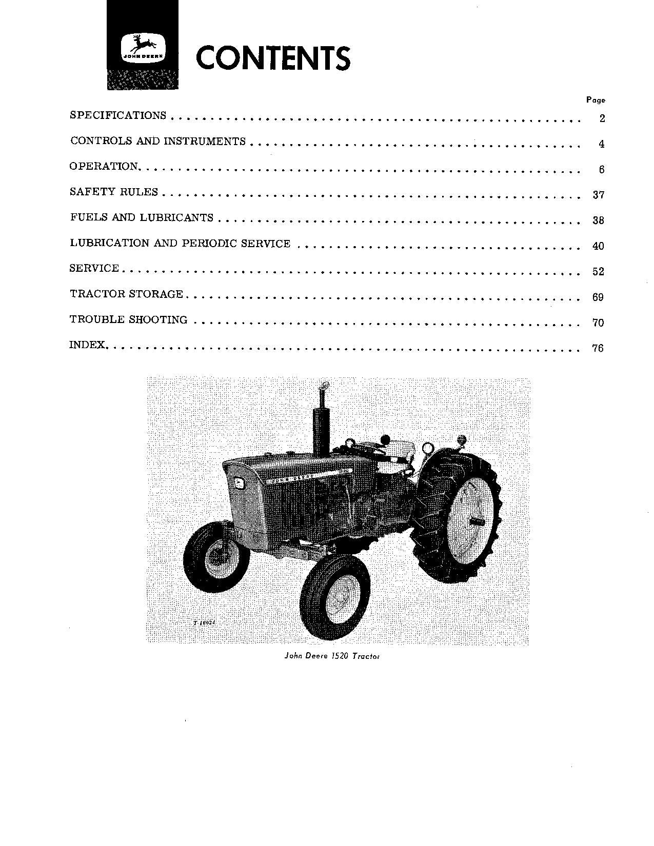 JOHN DEERE 1520 TRACTOR OPERATORS MANUAL