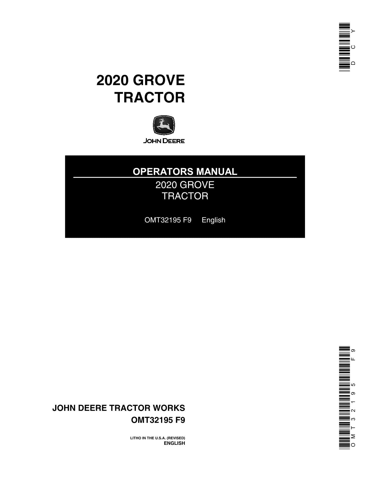 JOHN DEERE 2020 TRACTOR OPERATORS MANUAL Ser. 080197-