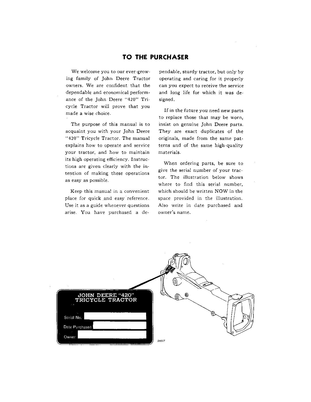 JOHN DEERE 420 TRACTOR OPERATORS MANUAL OMT45757