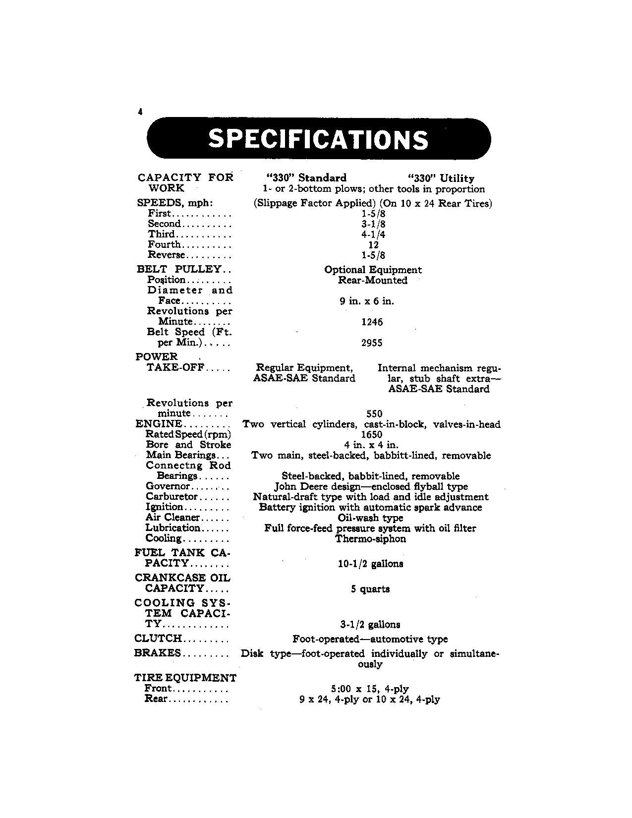 JOHN DEERE 330 STANDARD UTILITY TRACTOR OPERATORS MANUAL NORTH AMERICA