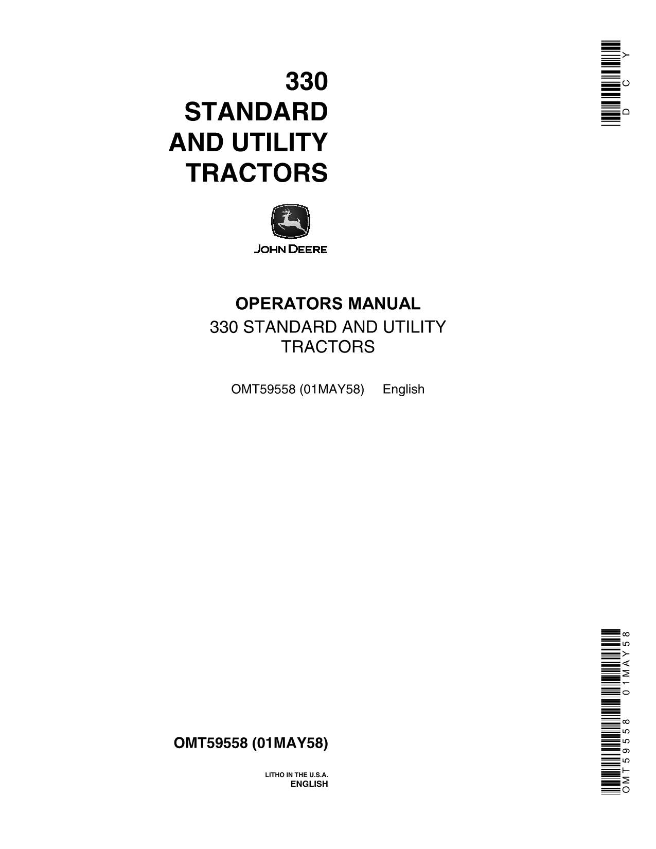 MANUEL D'UTILISATION DU TRACTEUR UTILITAIRE STANDARD JOHN DEERE 330 AMÉRIQUE DU NORD