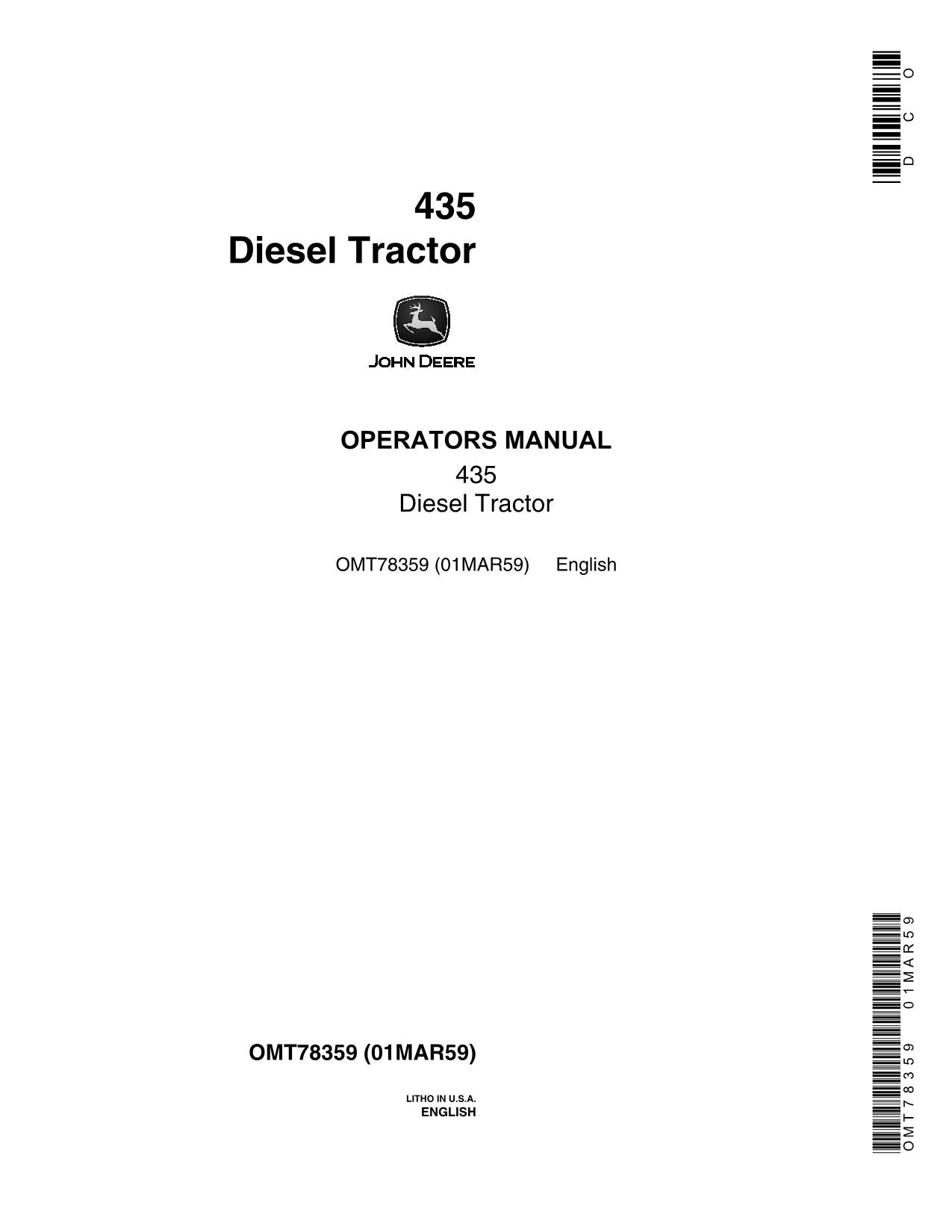 MANUEL D'UTILISATION DU TRACTEUR JOHN DEERE 435