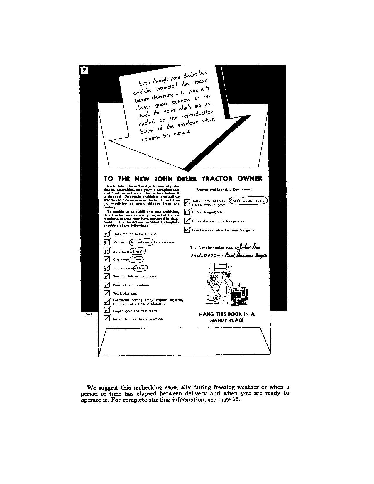 JOHN DEERE MC TRACTOR OPERATORS MANUAL