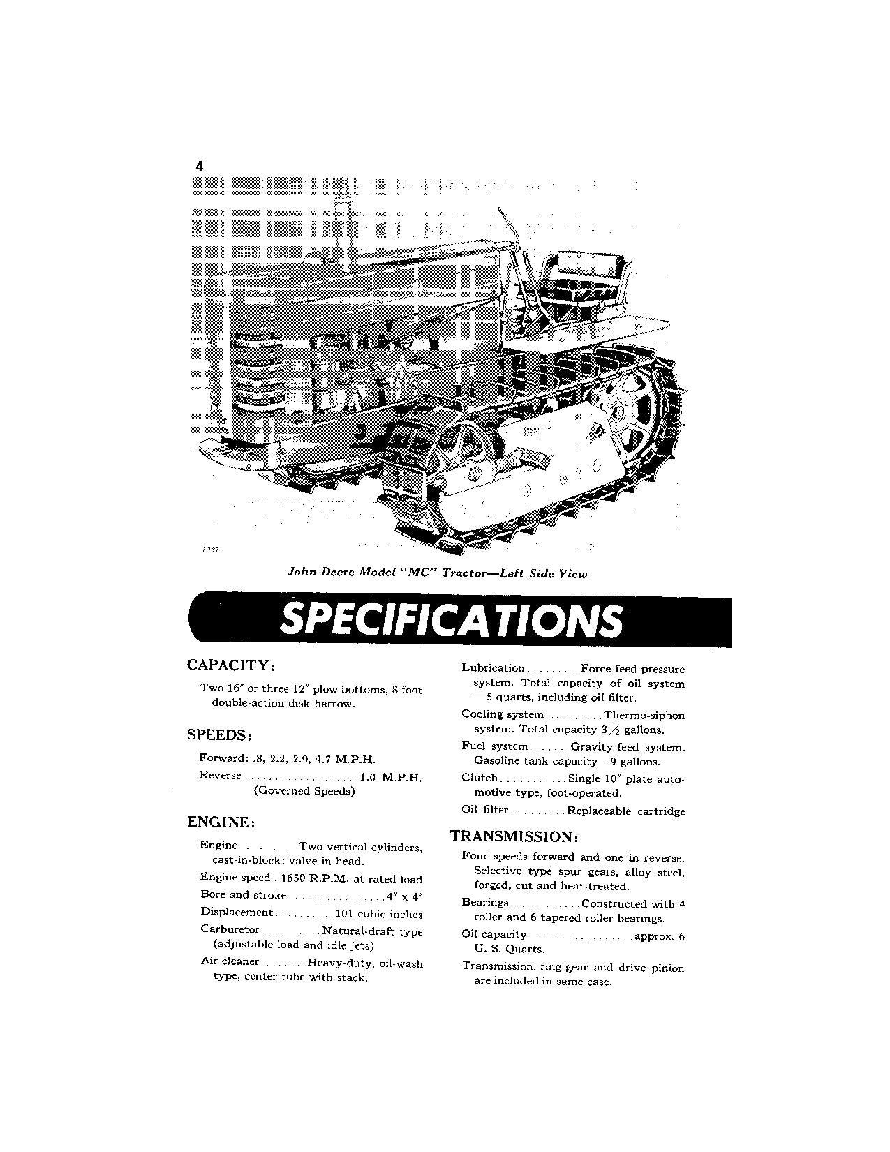 JOHN DEERE MC TRACTOR OPERATORS MANUAL