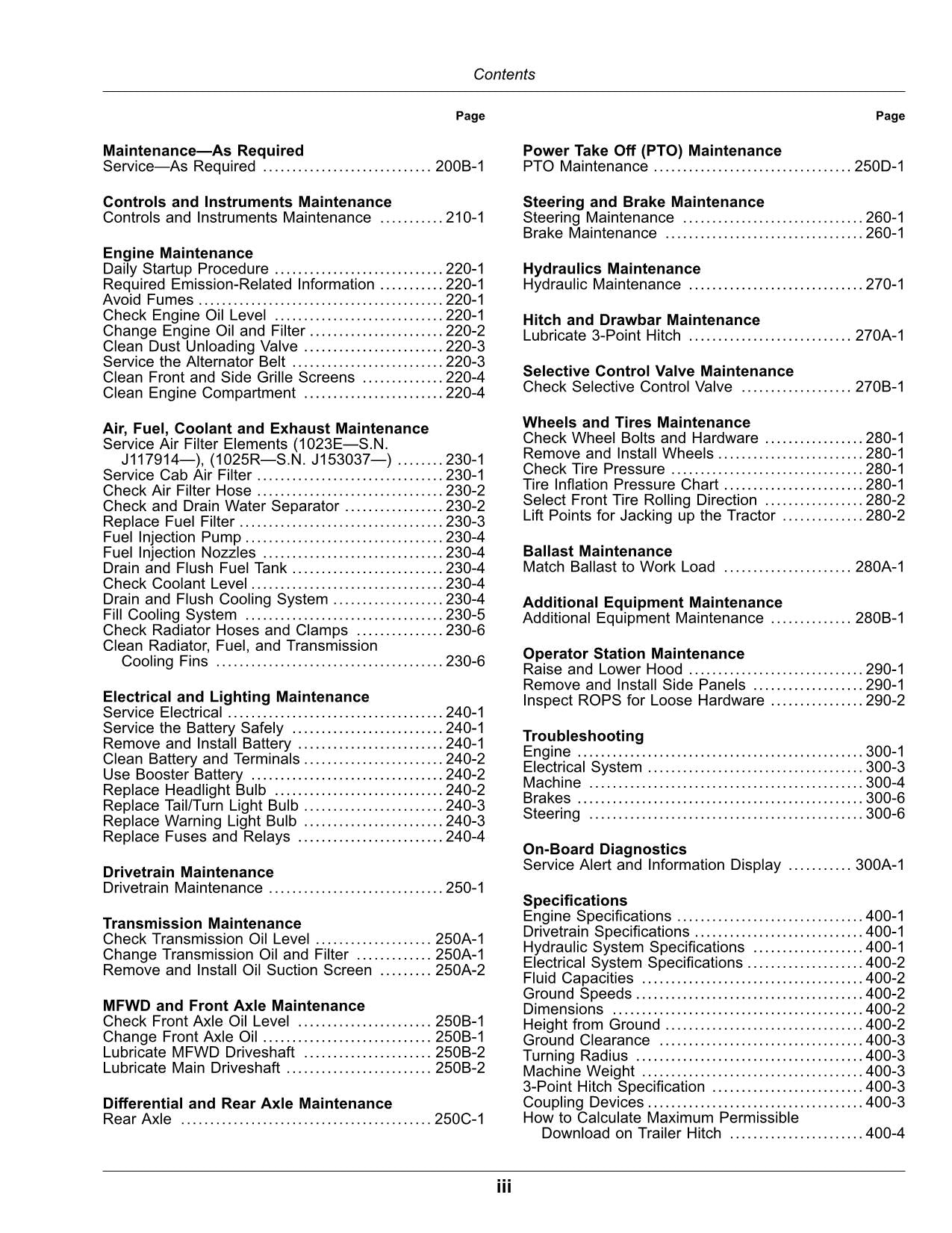 JOHN DEERE 1023E  1025R TRACTOR OPERATORS MANUAL