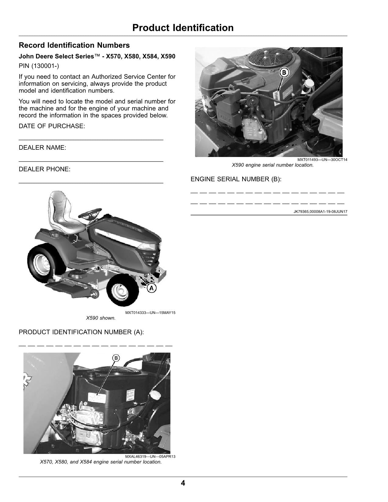 MANUEL D'UTILISATION DU TRACTEUR JOHN DEERE X570 X580 X584 X590130001-