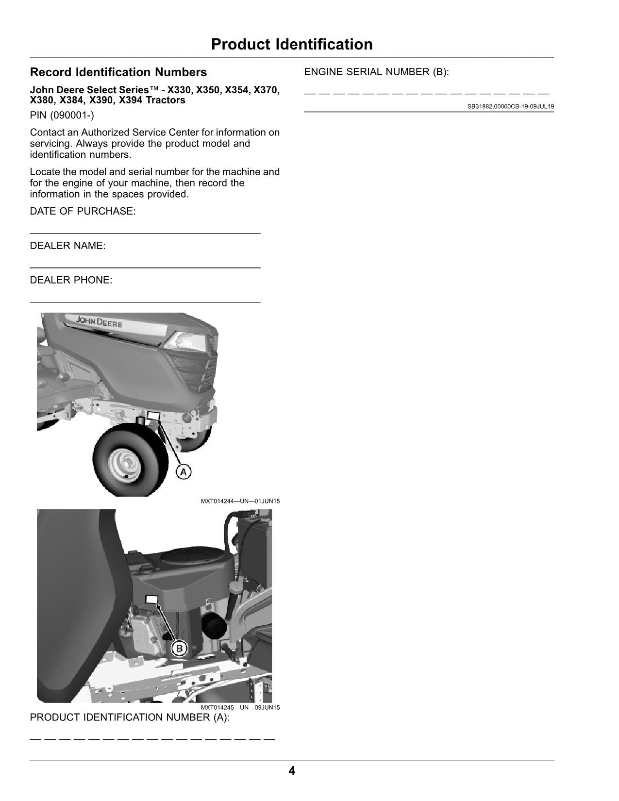 MANUEL D'UTILISATION DU TRACTEUR JOHN DEERE X330 X350 X354 X370 X380 Amérique du Nord