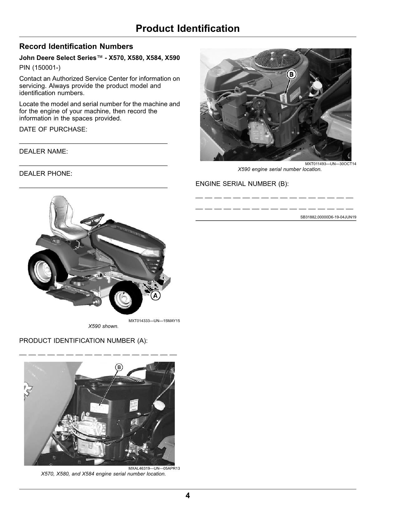 JOHN DEERE X570  X580  X584  X590 TRACTOR OPERATORS MANUAL North America