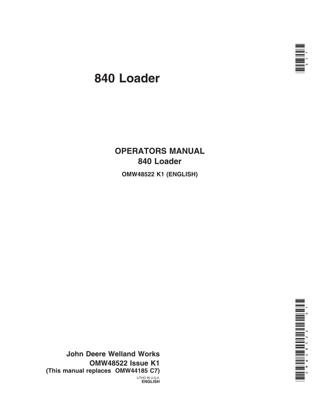 JOHN DEERE 4450 4955 7810 840 7610 4850 4050 4650 7710 TRACTOR OPERATORS MANUAL