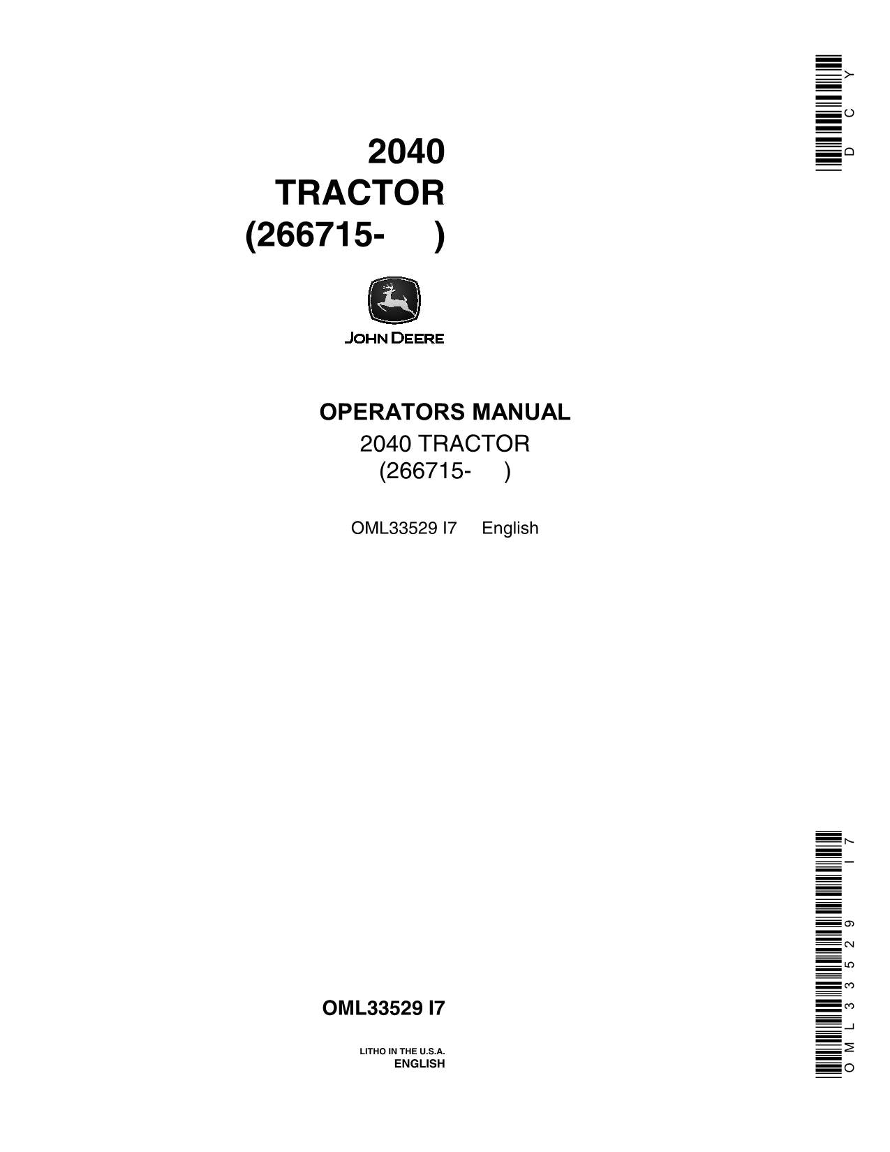 JOHN DEERE 2040 TRACTOR OPERATORS MANUAL