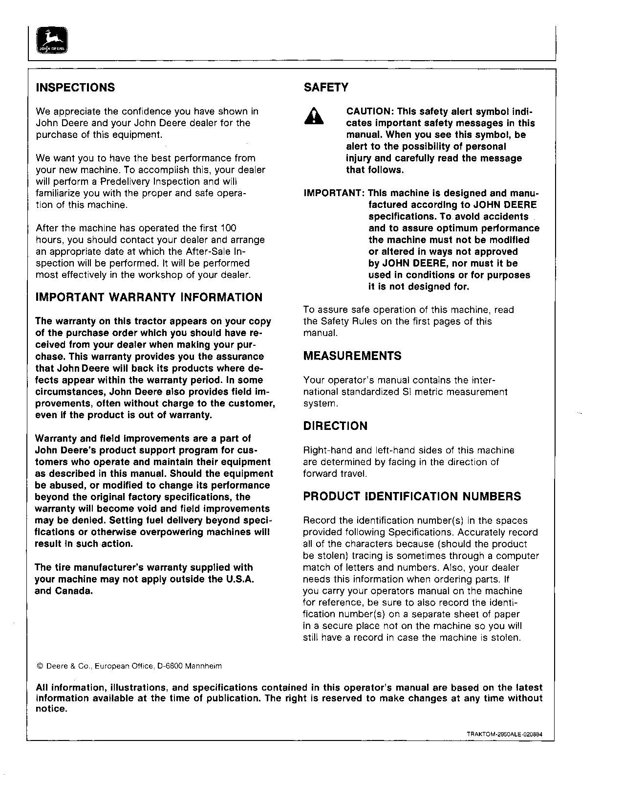 MANUEL D'UTILISATION DU TRACTEUR JOHN DEERE 2750 ÉDITION AMÉRIQUE DU NORD