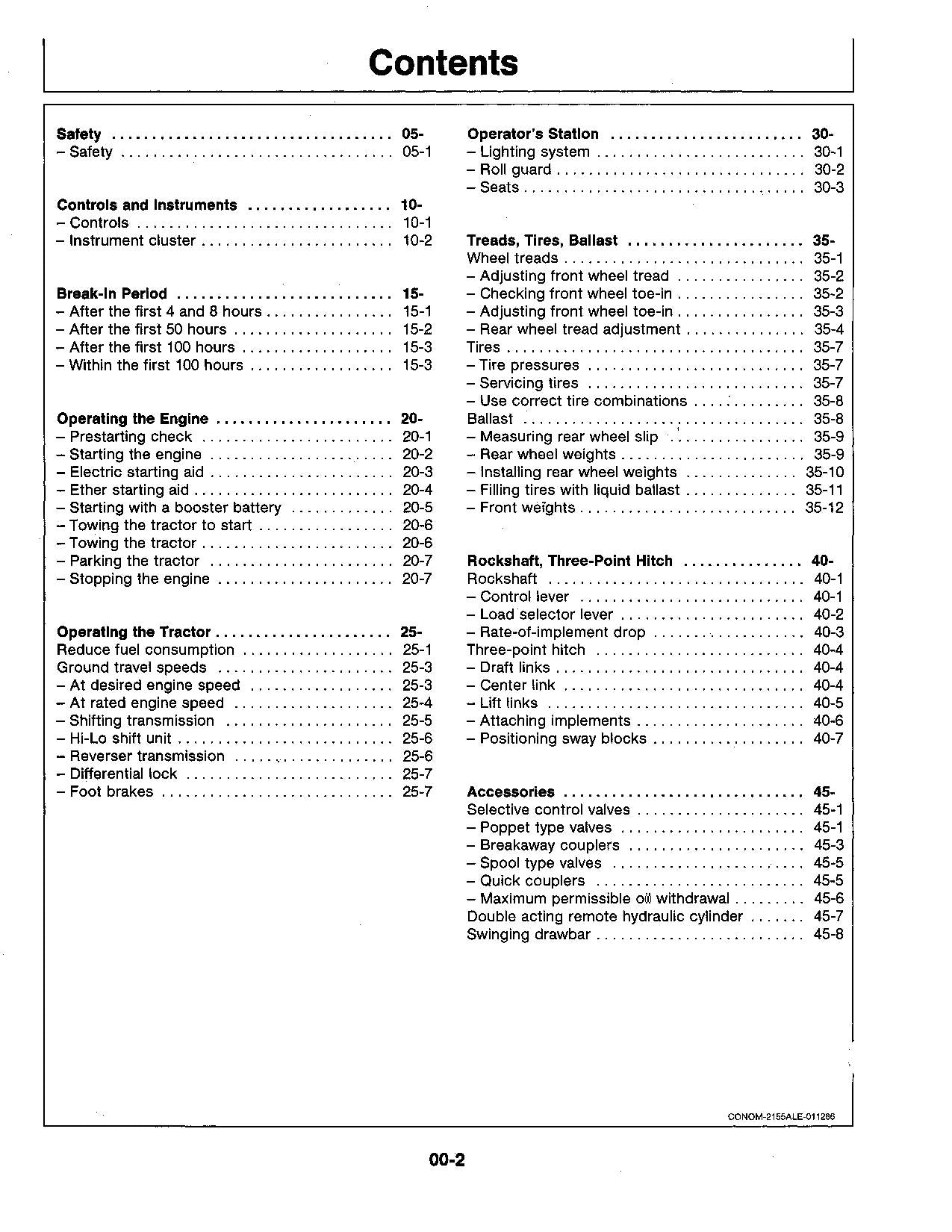 JOHN DEERE 2155 TRACTOR OPERATORS MANUAL