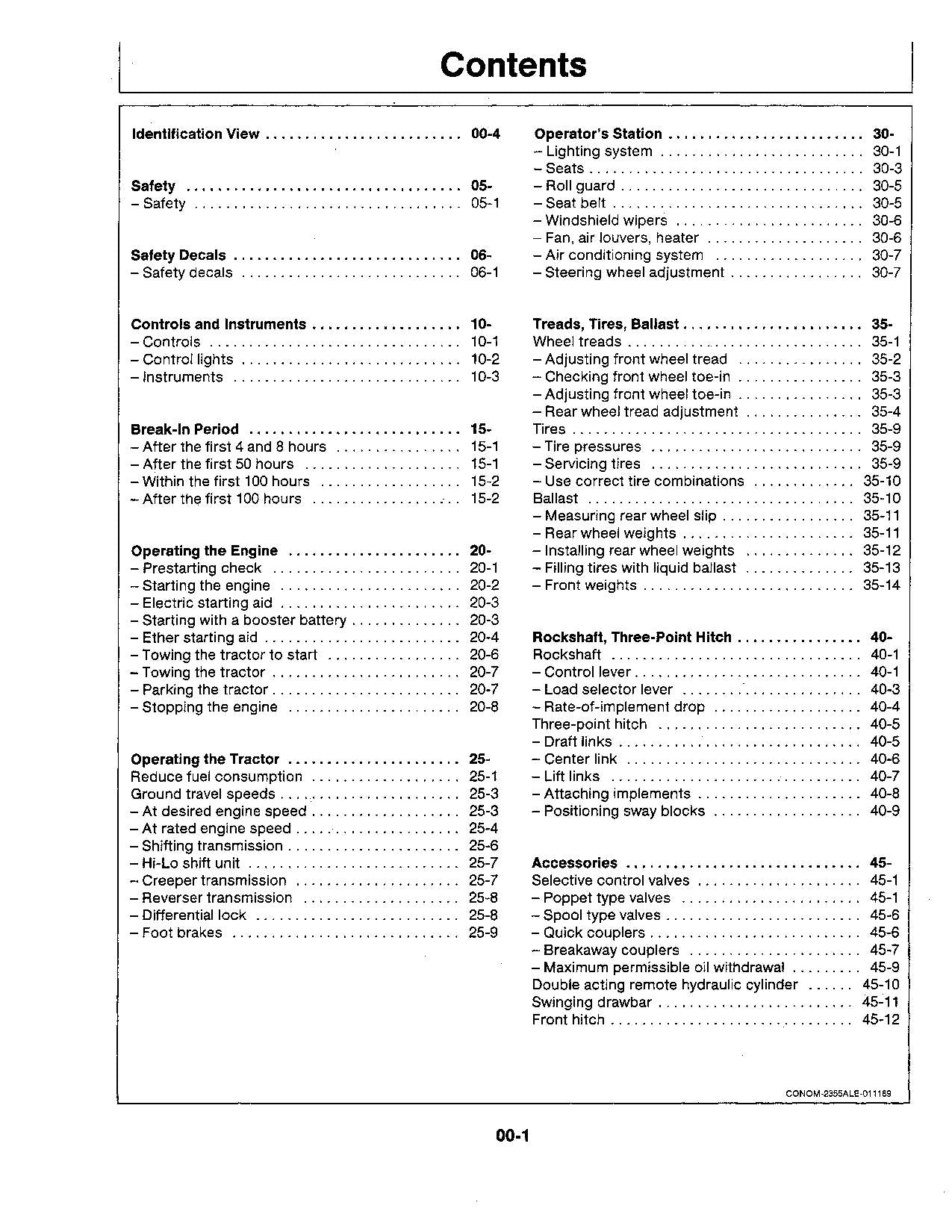 MANUEL D'UTILISATION DU TRACTEUR JOHN DEERE 2355 2555 Ser -729991