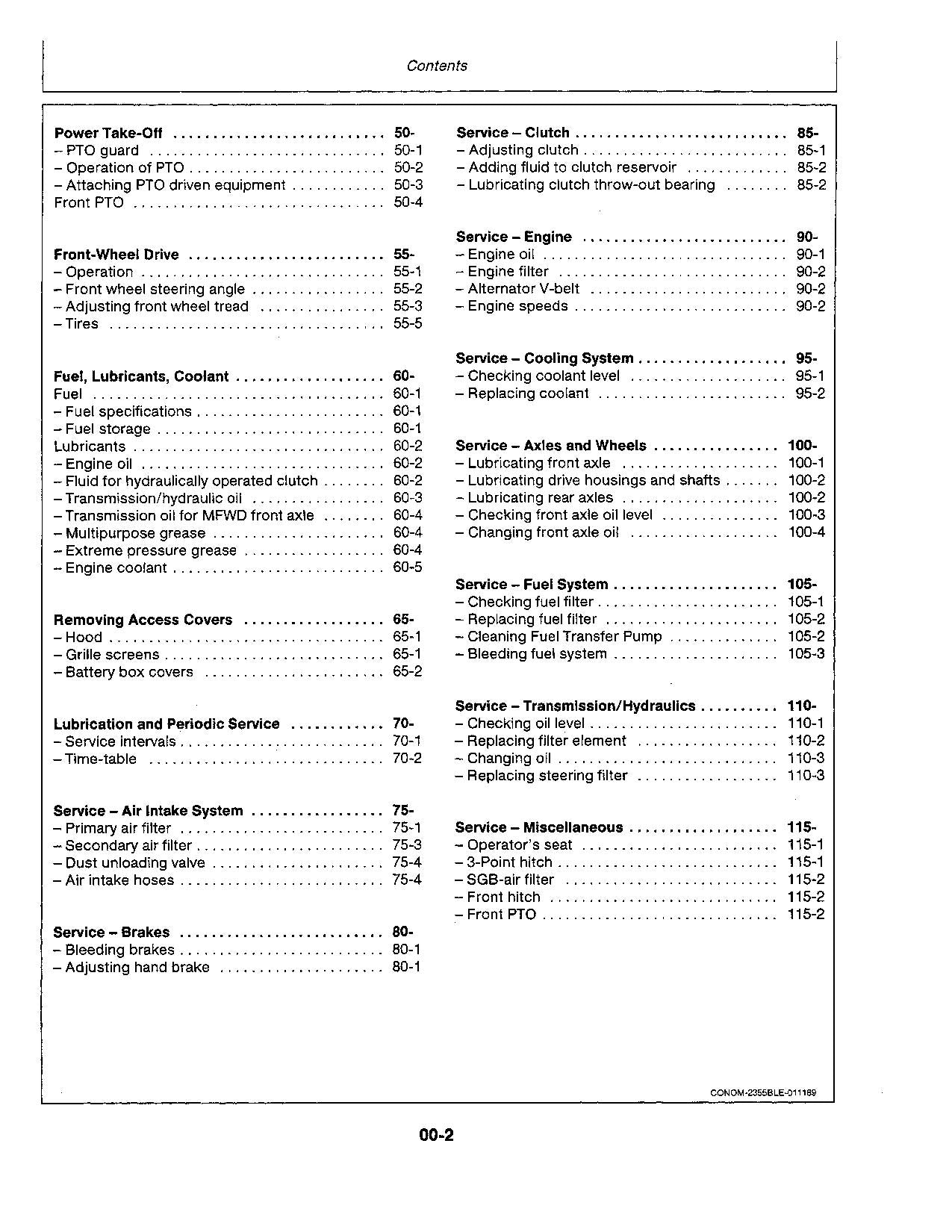 JOHN DEERE 2355 2555 TRAKTOR-BETRIEBSHANDBUCH Ser -729991