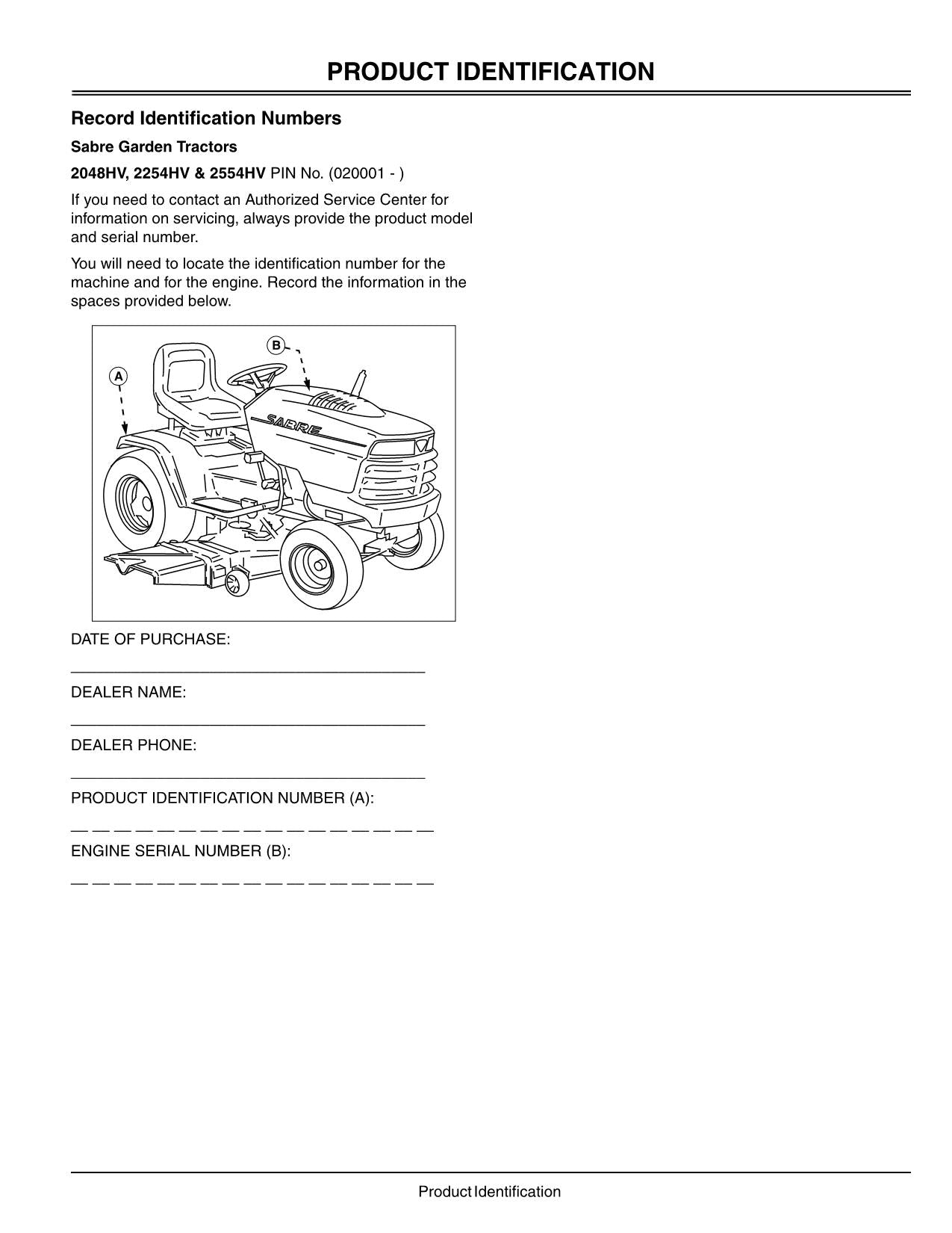 MANUEL D'UTILISATION DU TRACTEUR JOHN DEERE SABRE 2048HV SABRE 2254HV SABRE 2554HV