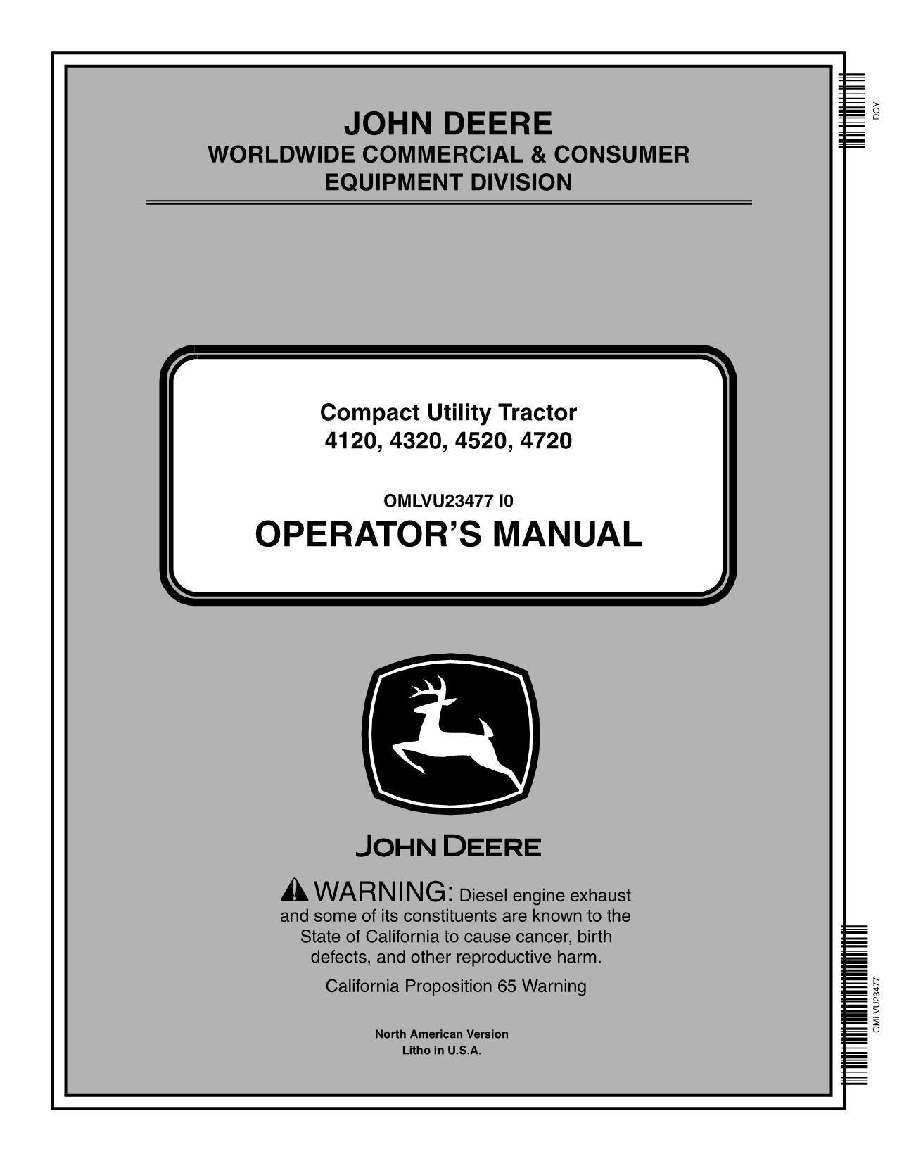 JOHN DEERE 4120  4320  4520  4720 TRACTOR OPERATORS MANUAL