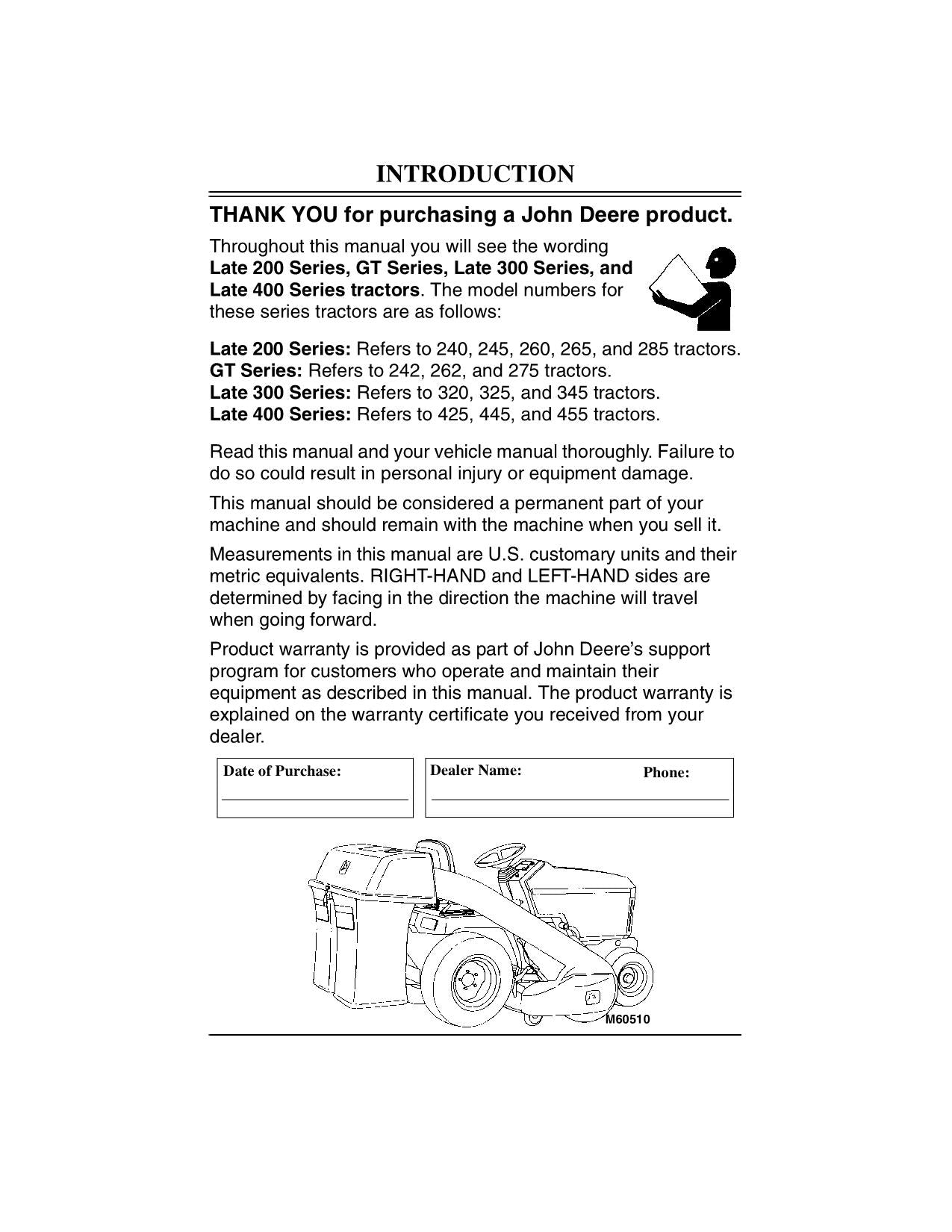 JOHN DEERE 2-BAG R72 111H 112H R70 R92 S80 S82 S92 TRACTOR OPERATORS MANUAL