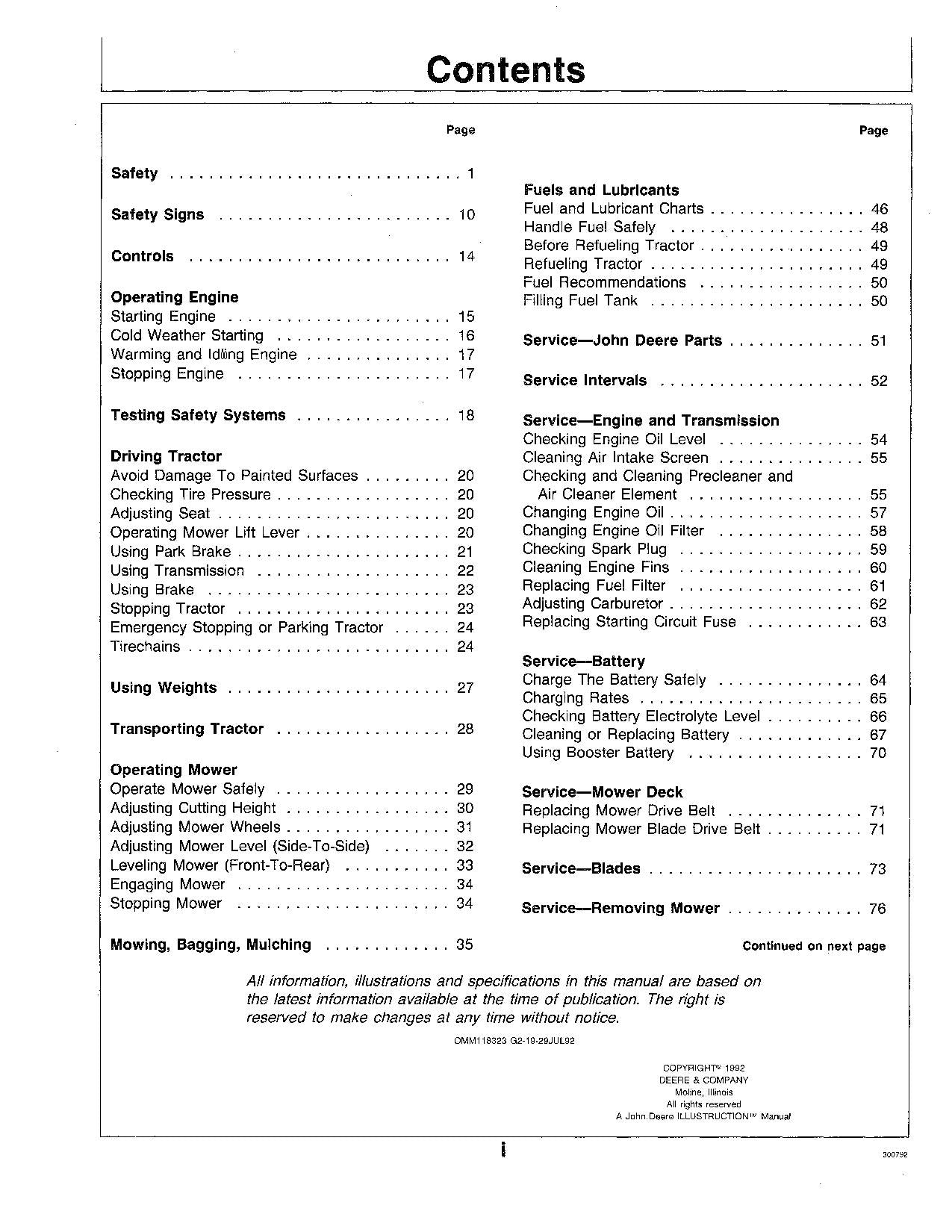 JOHN DEERE STX38 TRACTOR OPERATORS MANUAL 010001-160000