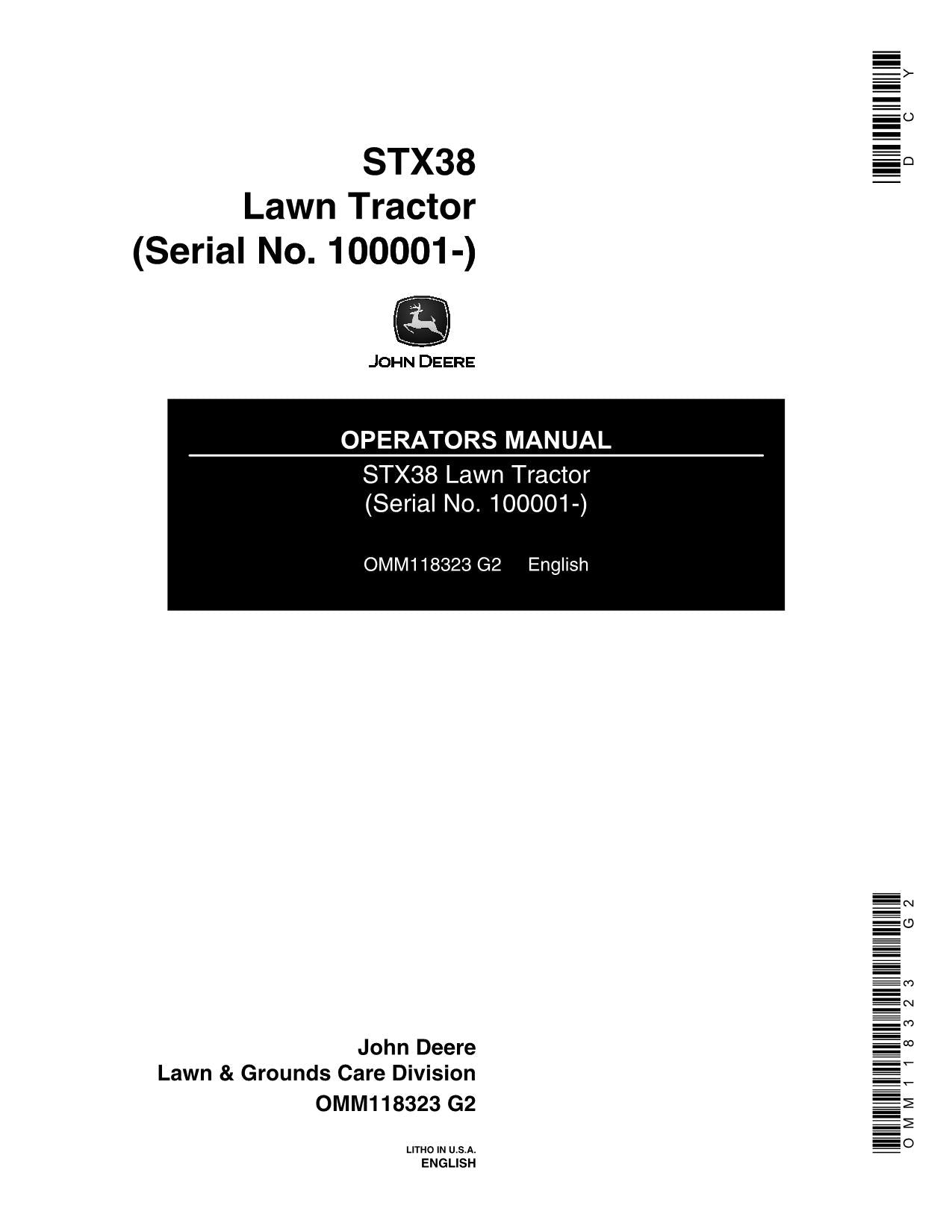 JOHN DEERE STX38 TRAKTOR-BETRIEBSHANDBUCH 010001-160000