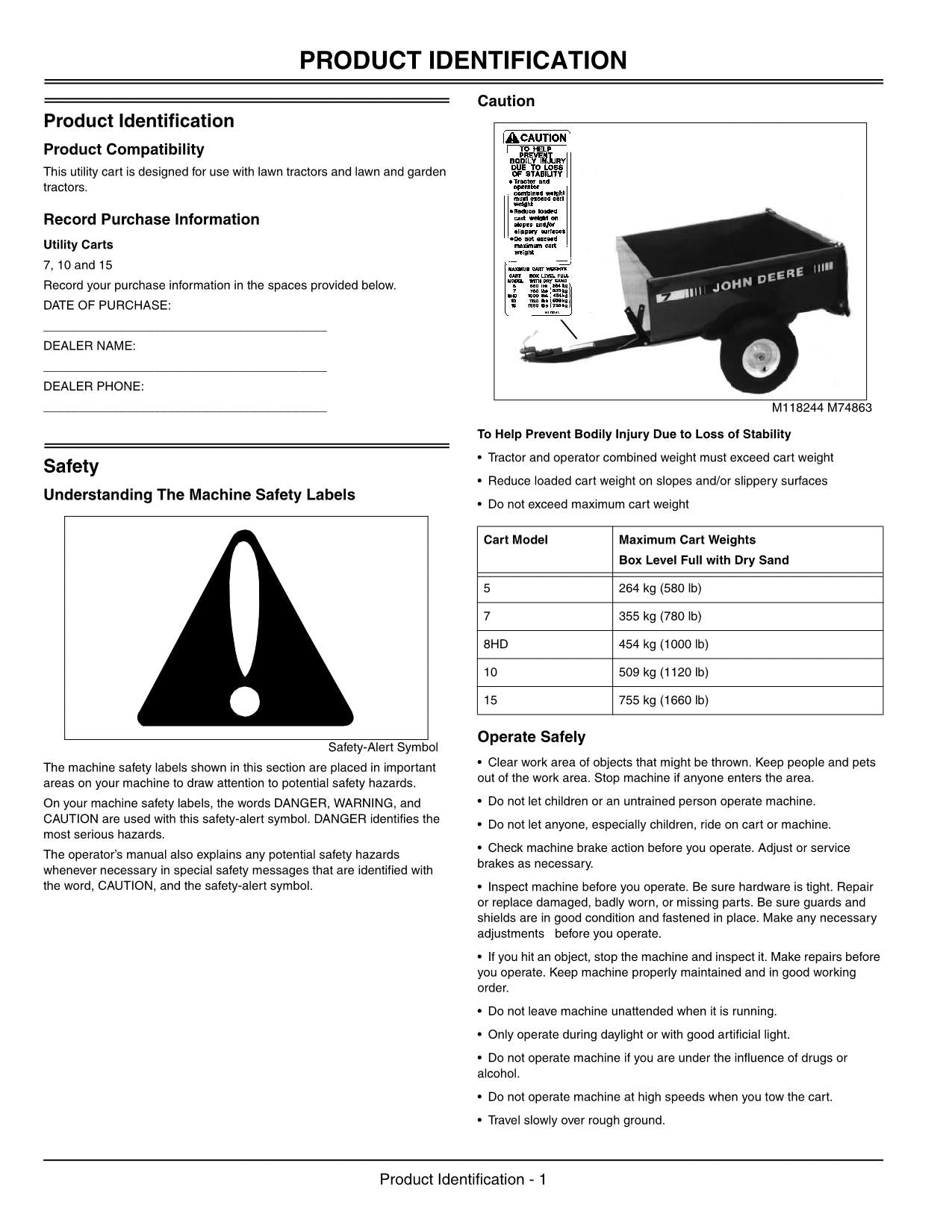 MANUEL D'UTILISATION DU TRACTEUR JOHN DEERE 10 15 7 LTR180 GX325 GX335 GX345 GX355