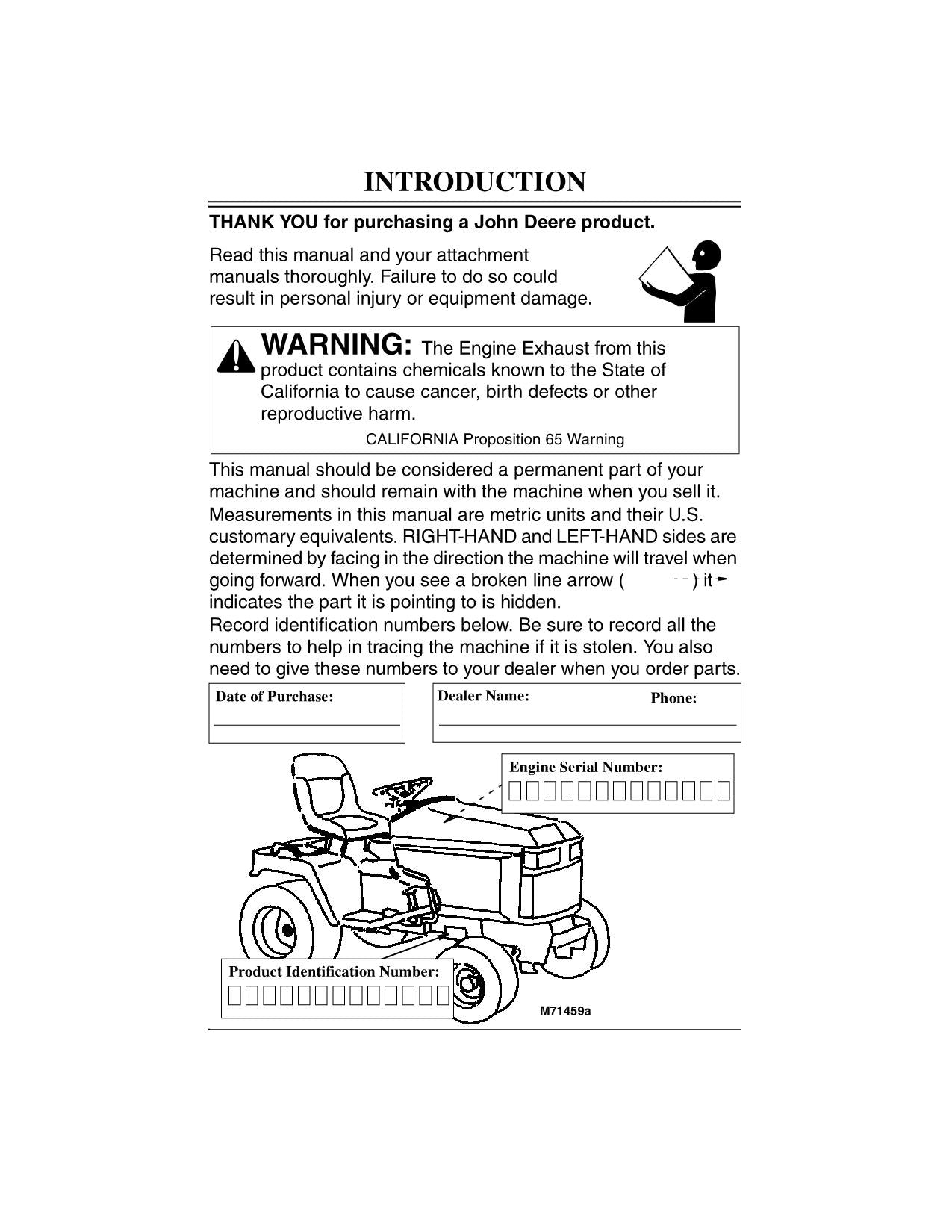 MANUEL D'UTILISATION DU TRACTEUR JOHN DEERE 425 445 040001-070000