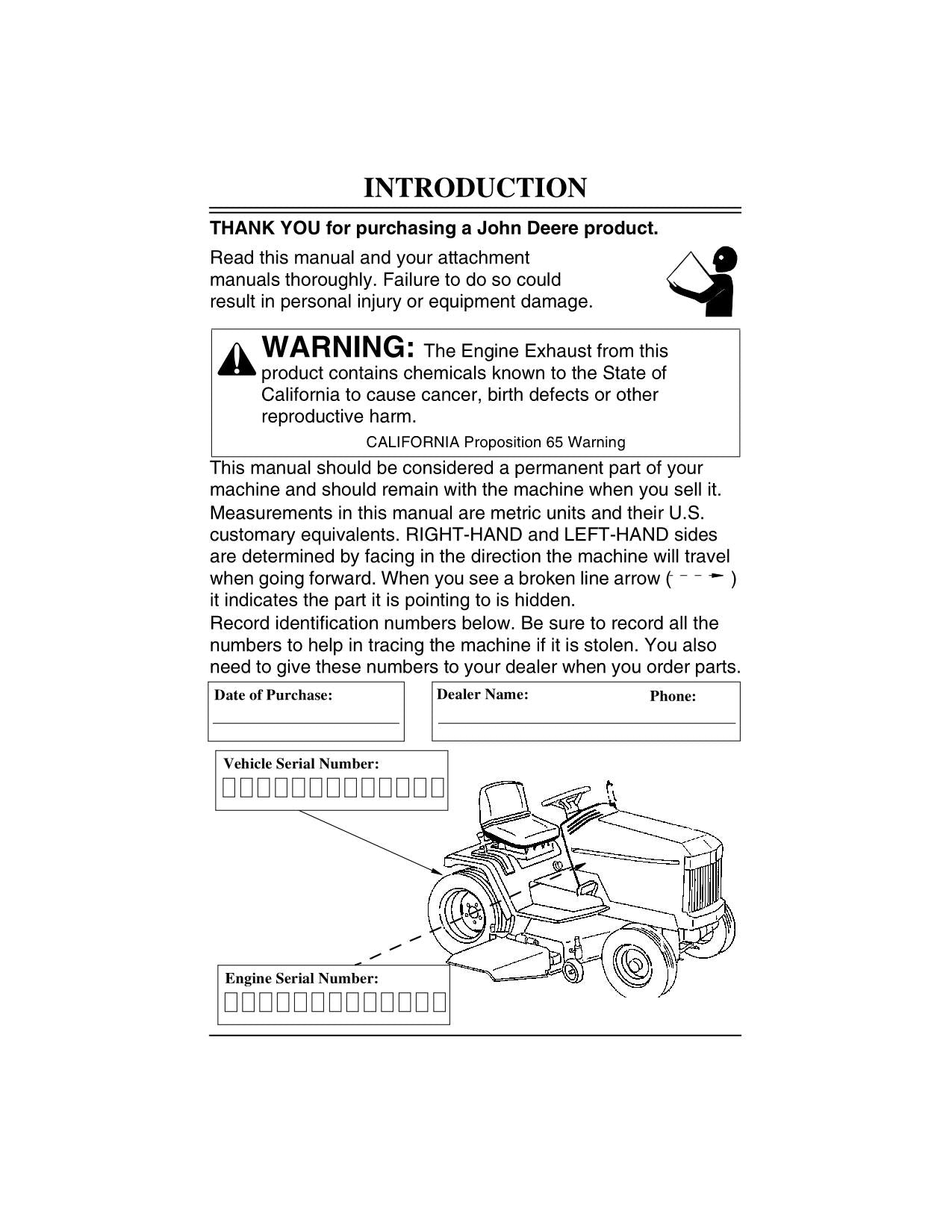 JOHN DEERE GT242 GT262 GT275 TRACTOR OPERATORS MANUAL